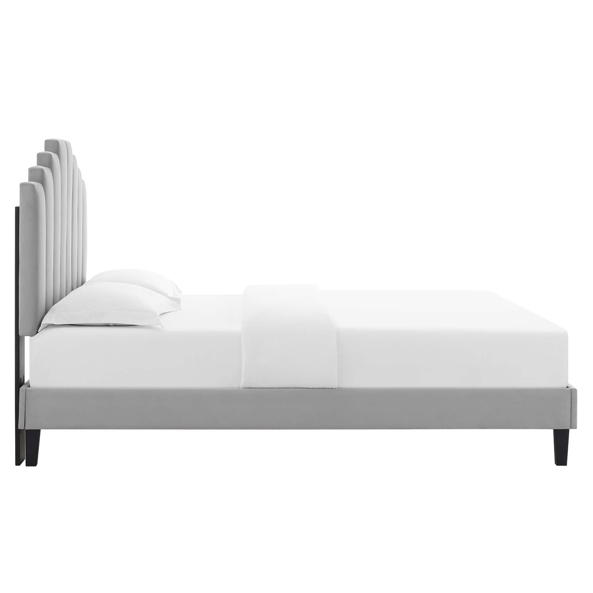 Ardyn Light Grey Queen Performance Velvet Platform Bed – Channel Tufted Glam Design
