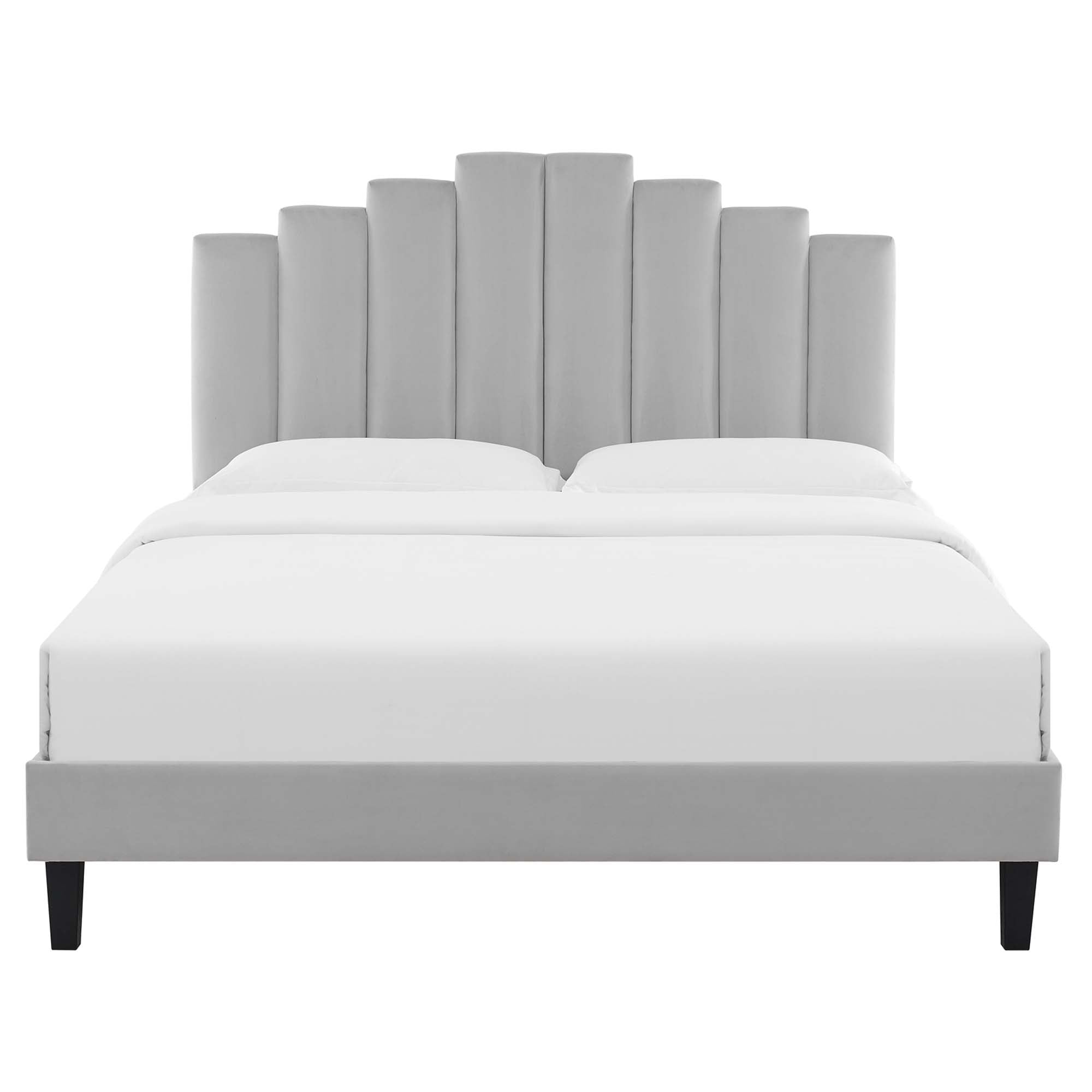 Ardyn Light Grey Queen Performance Velvet Platform Bed – Channel Tufted Glam Design