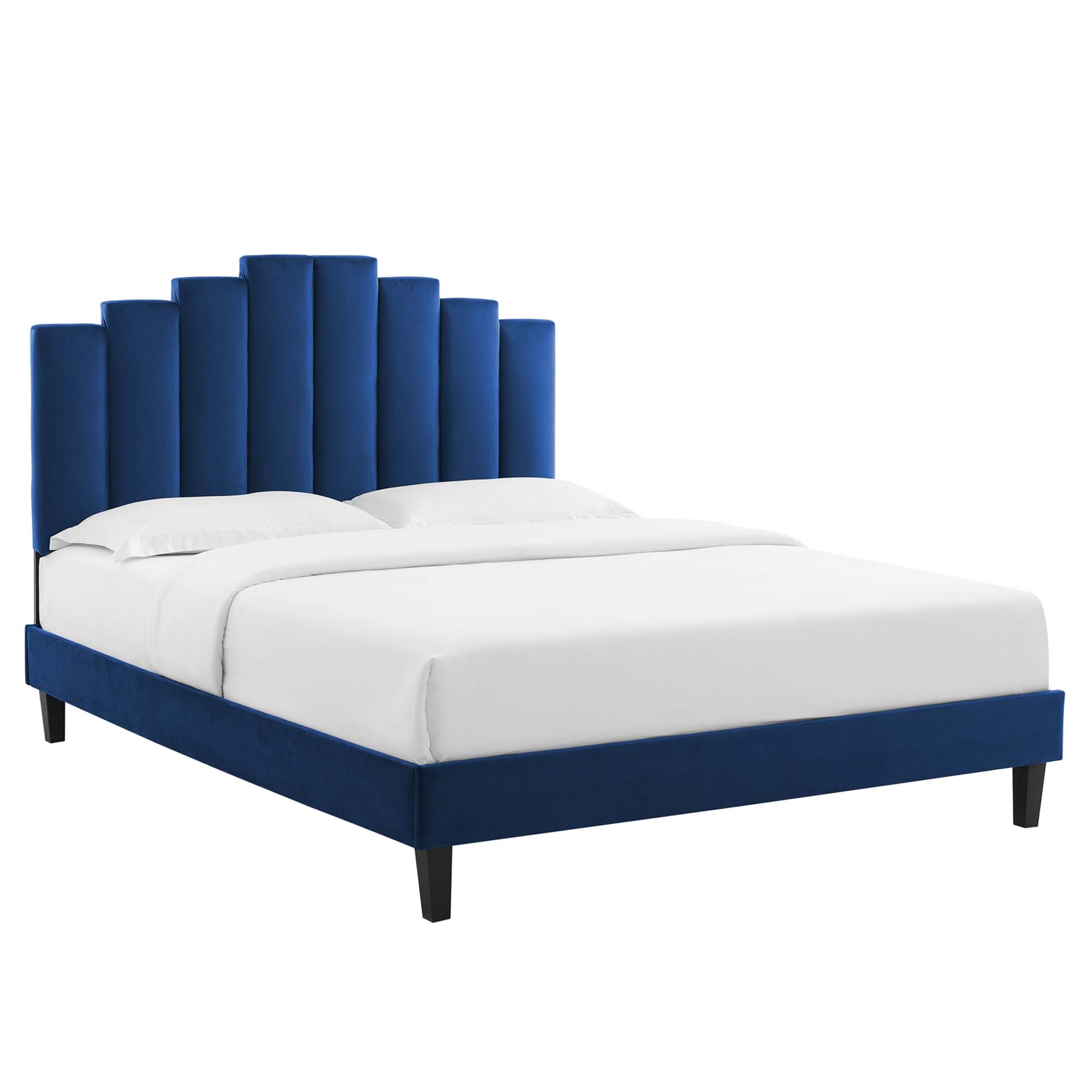 Ardyn Light Grey Queen Performance Velvet Platform Bed – Channel Tufted Glam Design