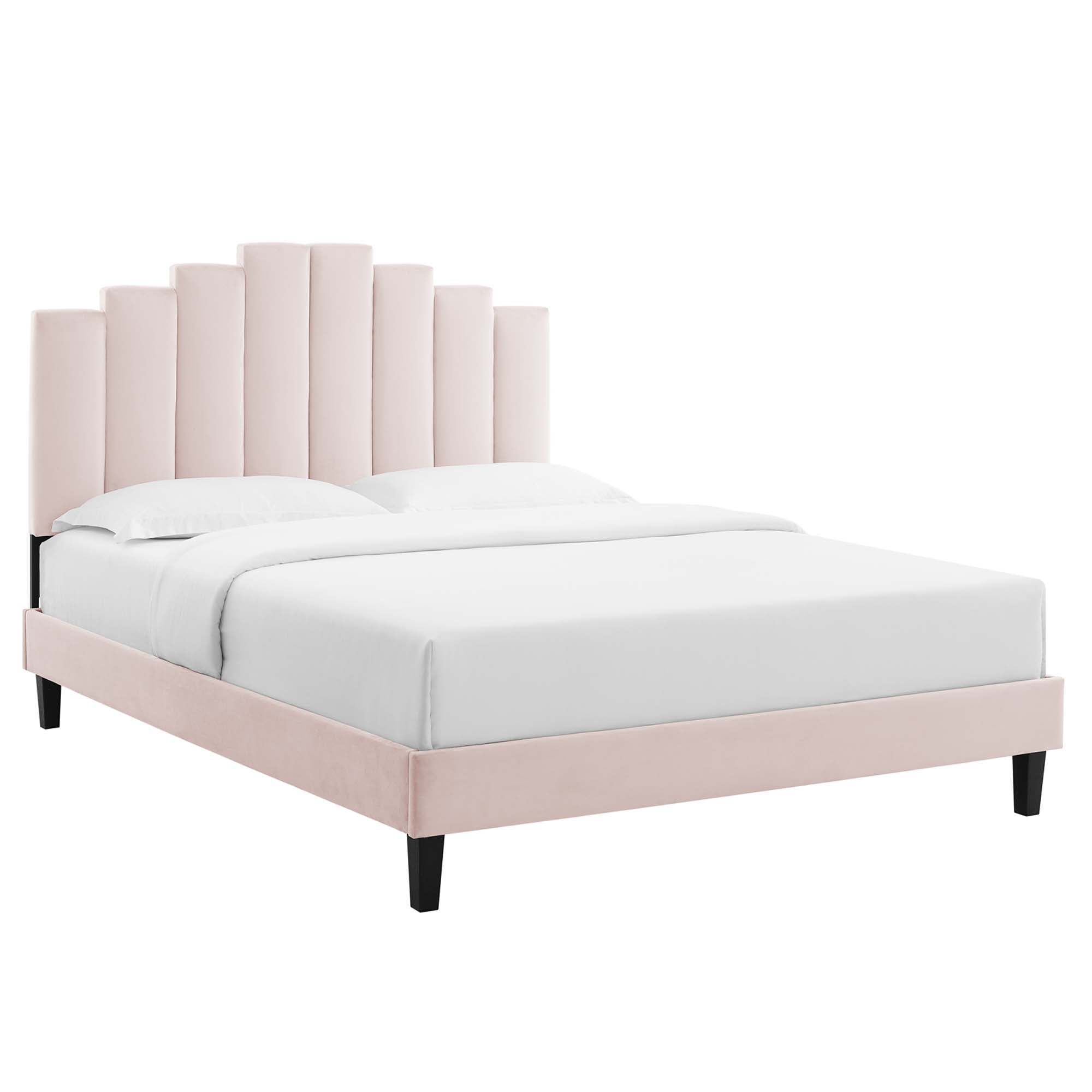 Ardyn Light Grey Queen Performance Velvet Platform Bed – Channel Tufted Glam Design
