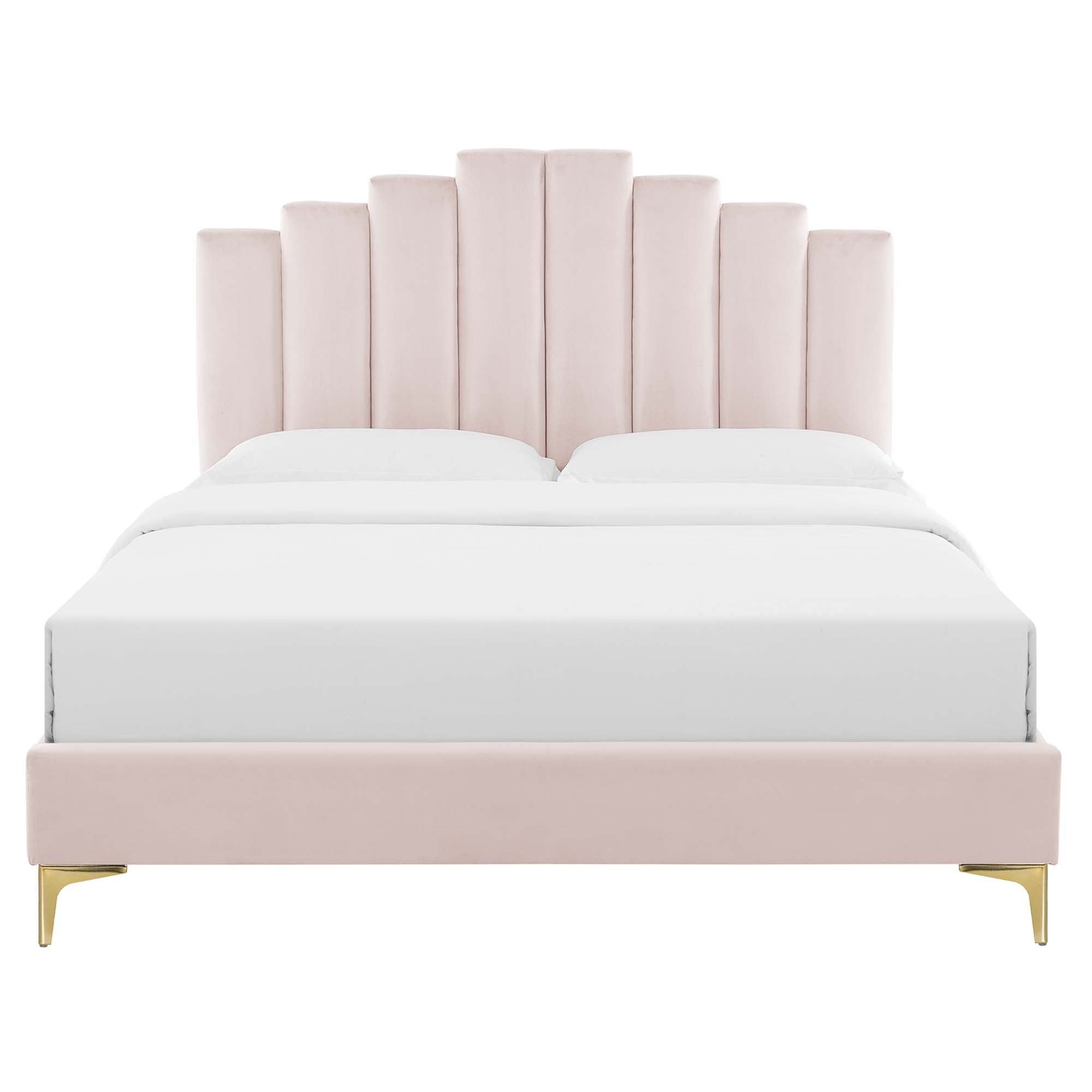 Elwyn Queen Pink Velvet Upholstered Platform Bed – Modern Channel Tufting Design