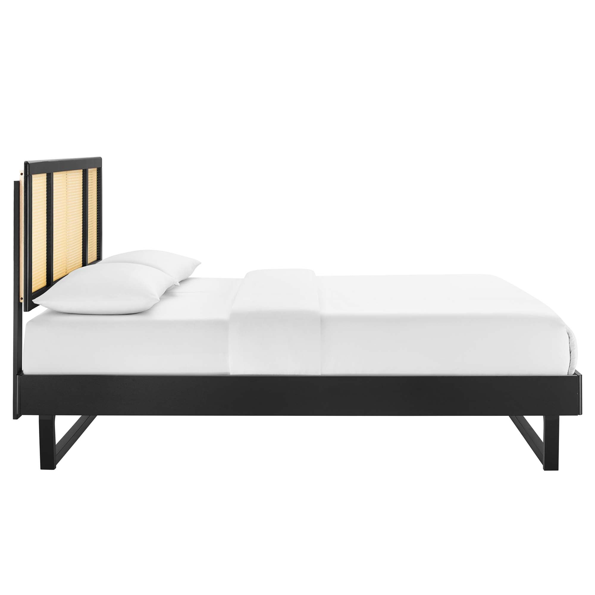 Xarvin Full Woven Rattan Platform Bed – Angular Legs & No Box Spring Needed