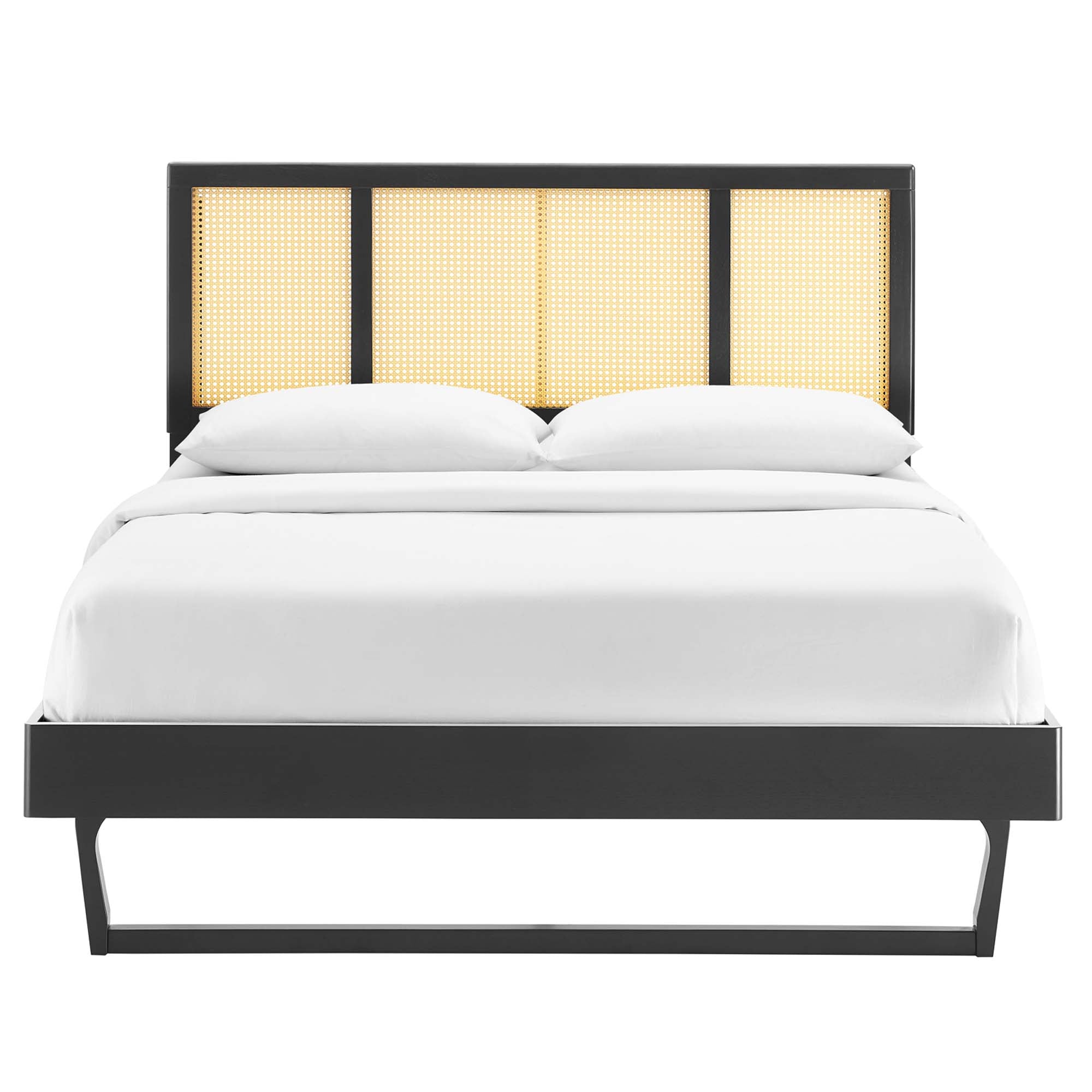Xarvin Full Woven Rattan Platform Bed – Angular Legs & No Box Spring Needed