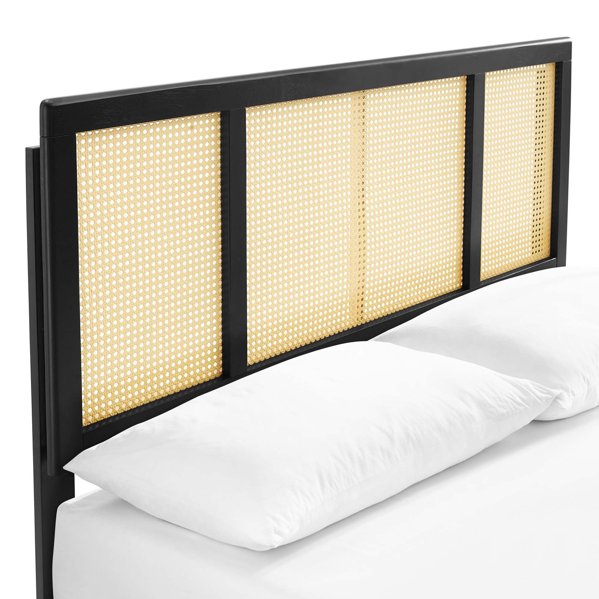 Xarvin Full Woven Rattan Platform Bed – Angular Legs & No Box Spring Needed