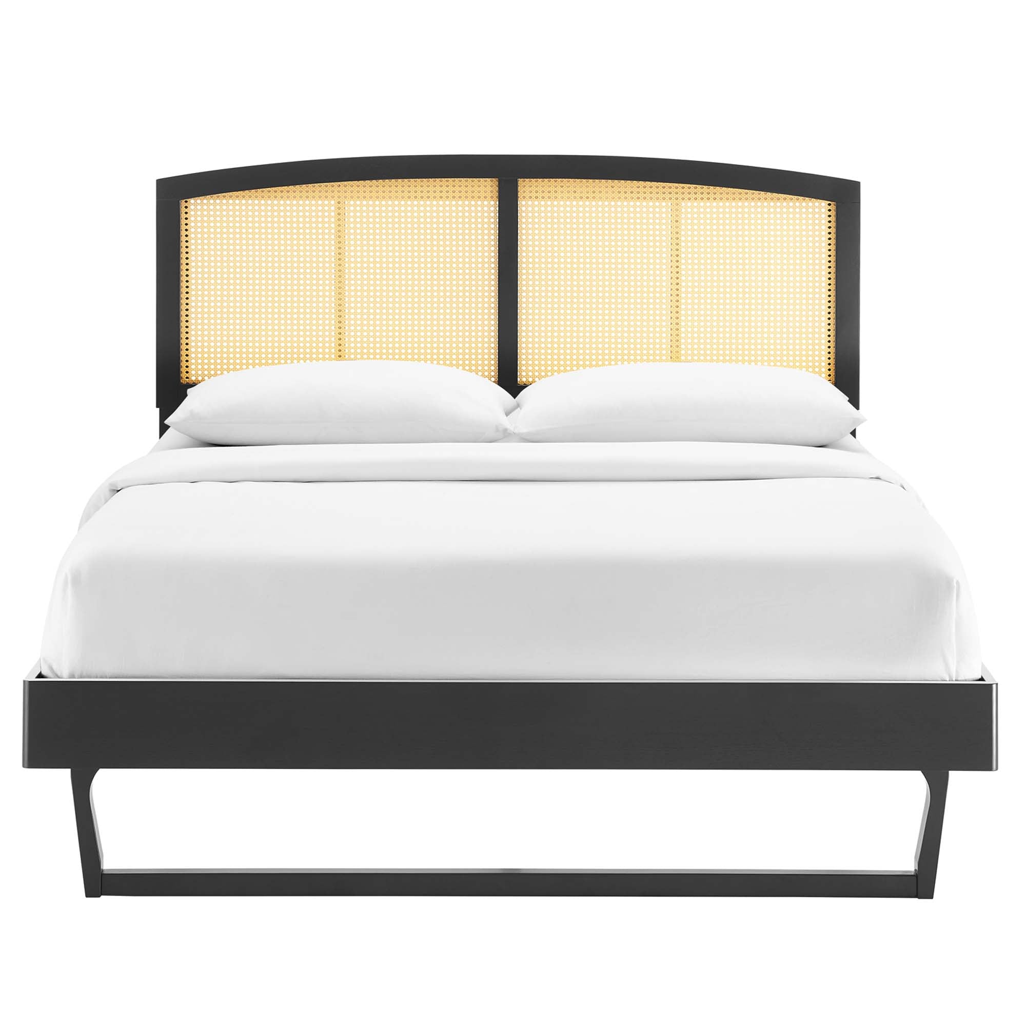 Full Rattan Cane Yalvin Platform Bed – Woven Headboard with Rubberwood Frame
