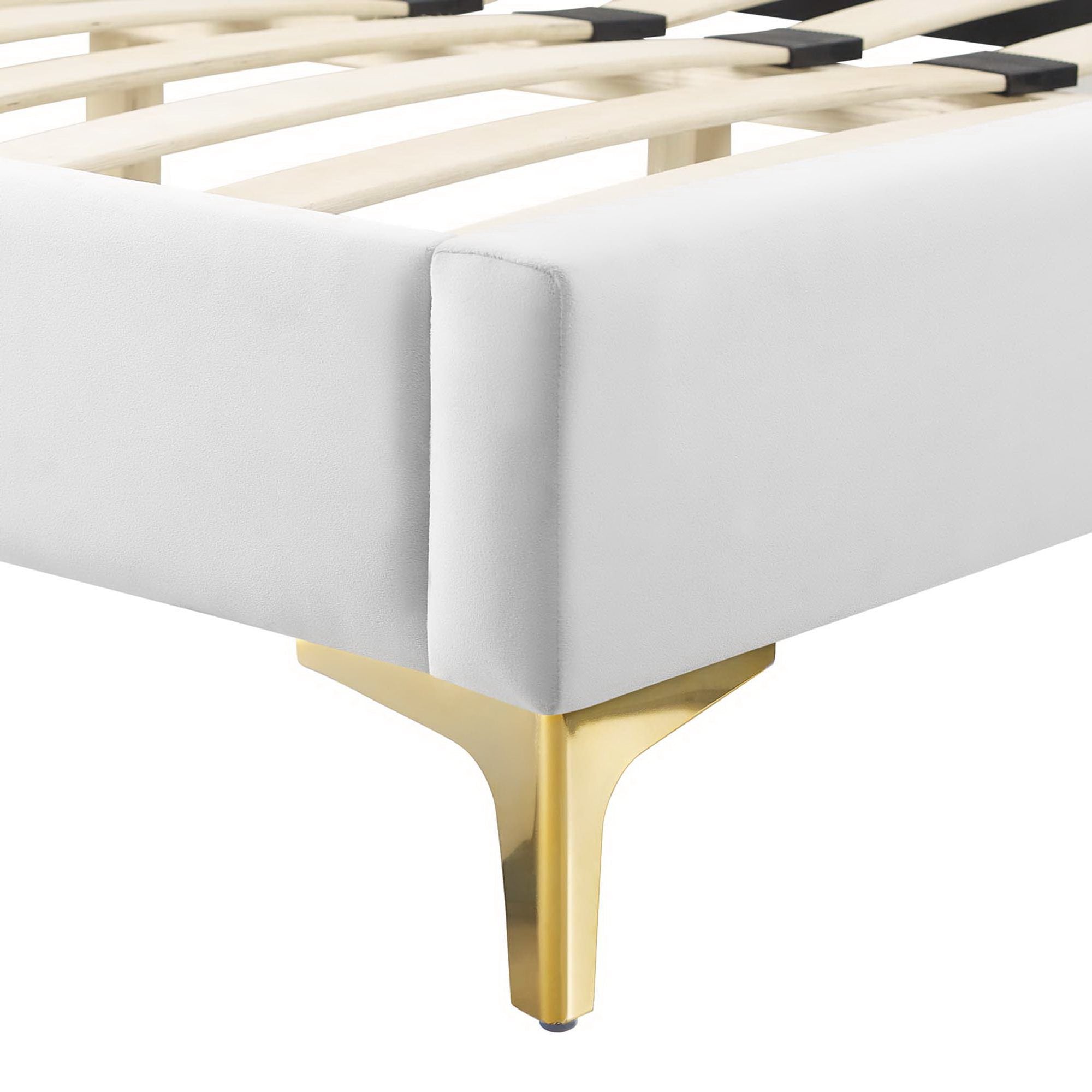 Elyra Queen White Velvet Platform Bed – Stain-Resistant Tufted Headboard Design
