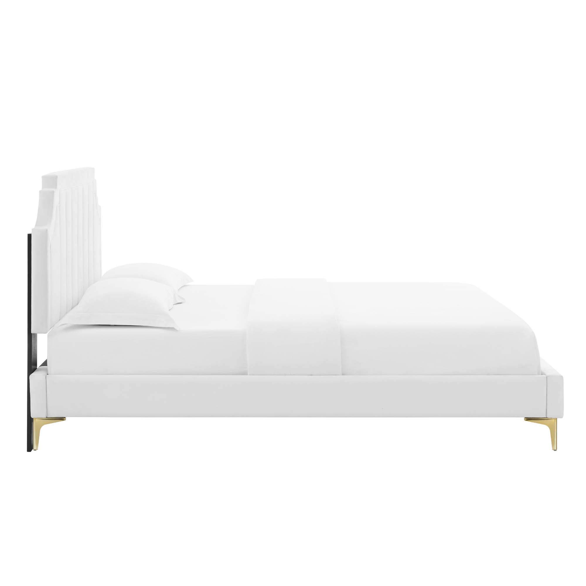 Elyra Queen White Velvet Platform Bed – Stain-Resistant Tufted Headboard Design