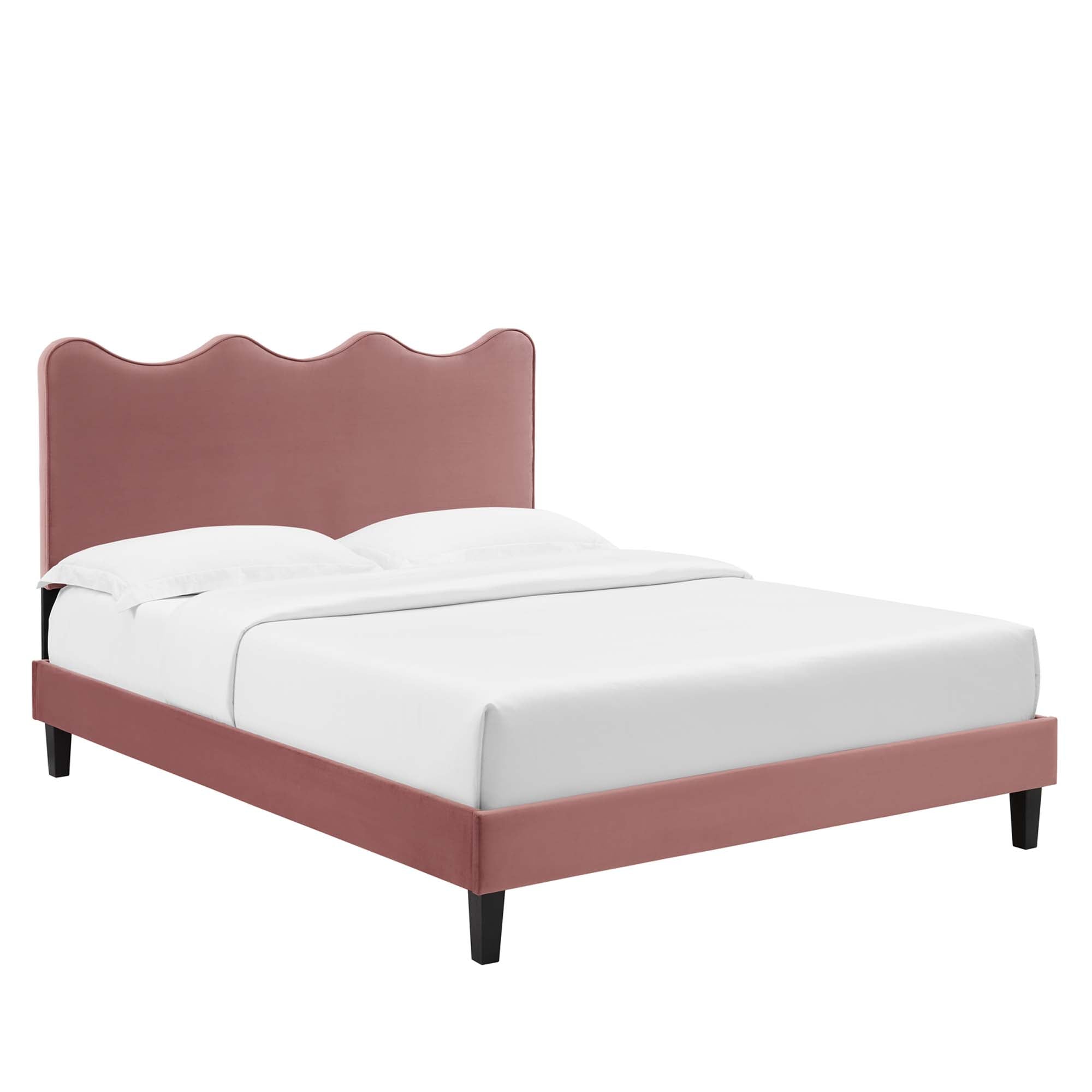 Twin Norwell Performance Velvet Platform Bed – Dusty Rose, Low Profile Modern Style
