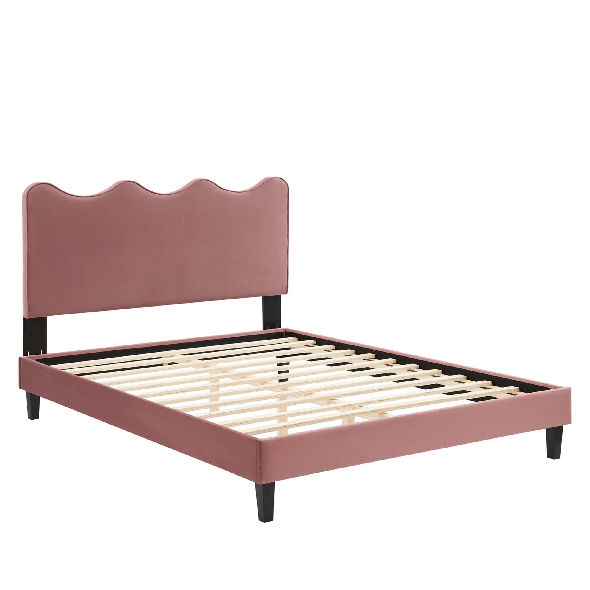 Twin Norwell Performance Velvet Platform Bed – Dusty Rose, Low Profile Modern Style