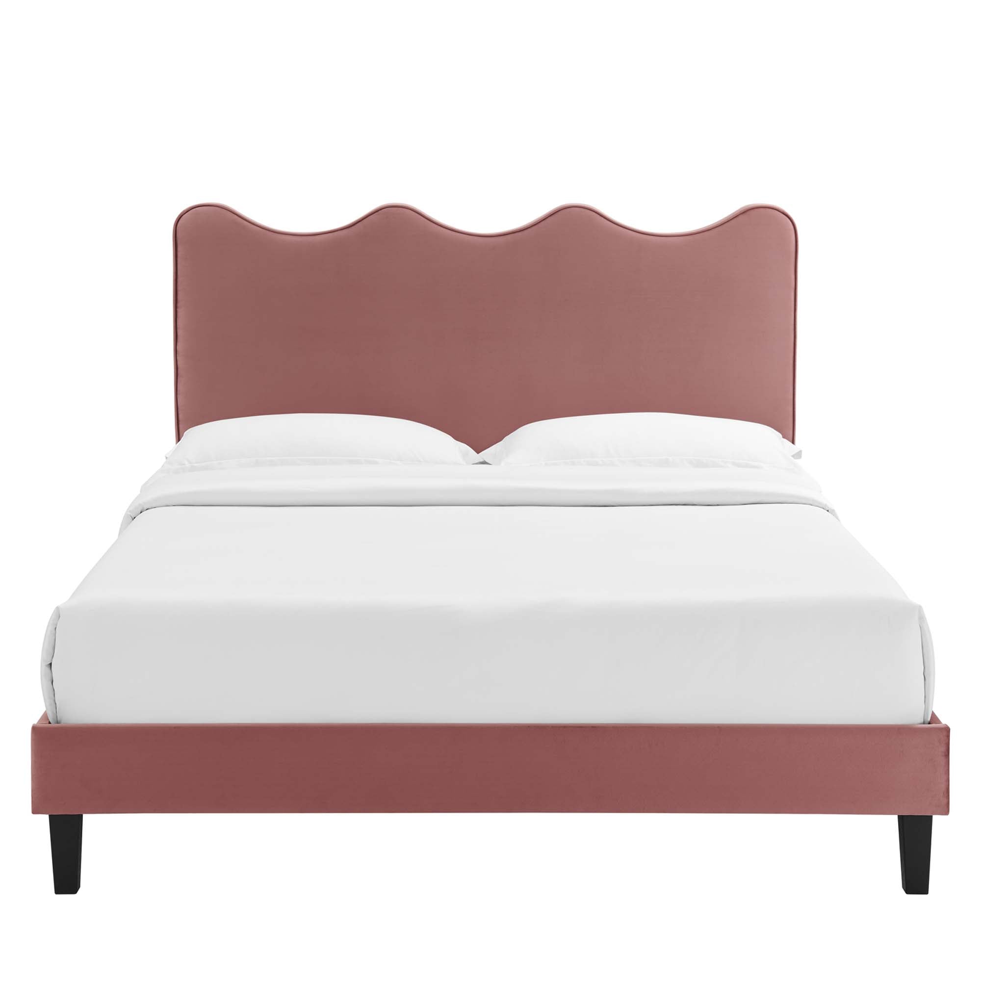 Twin Norwell Performance Velvet Platform Bed – Dusty Rose, Low Profile Modern Style