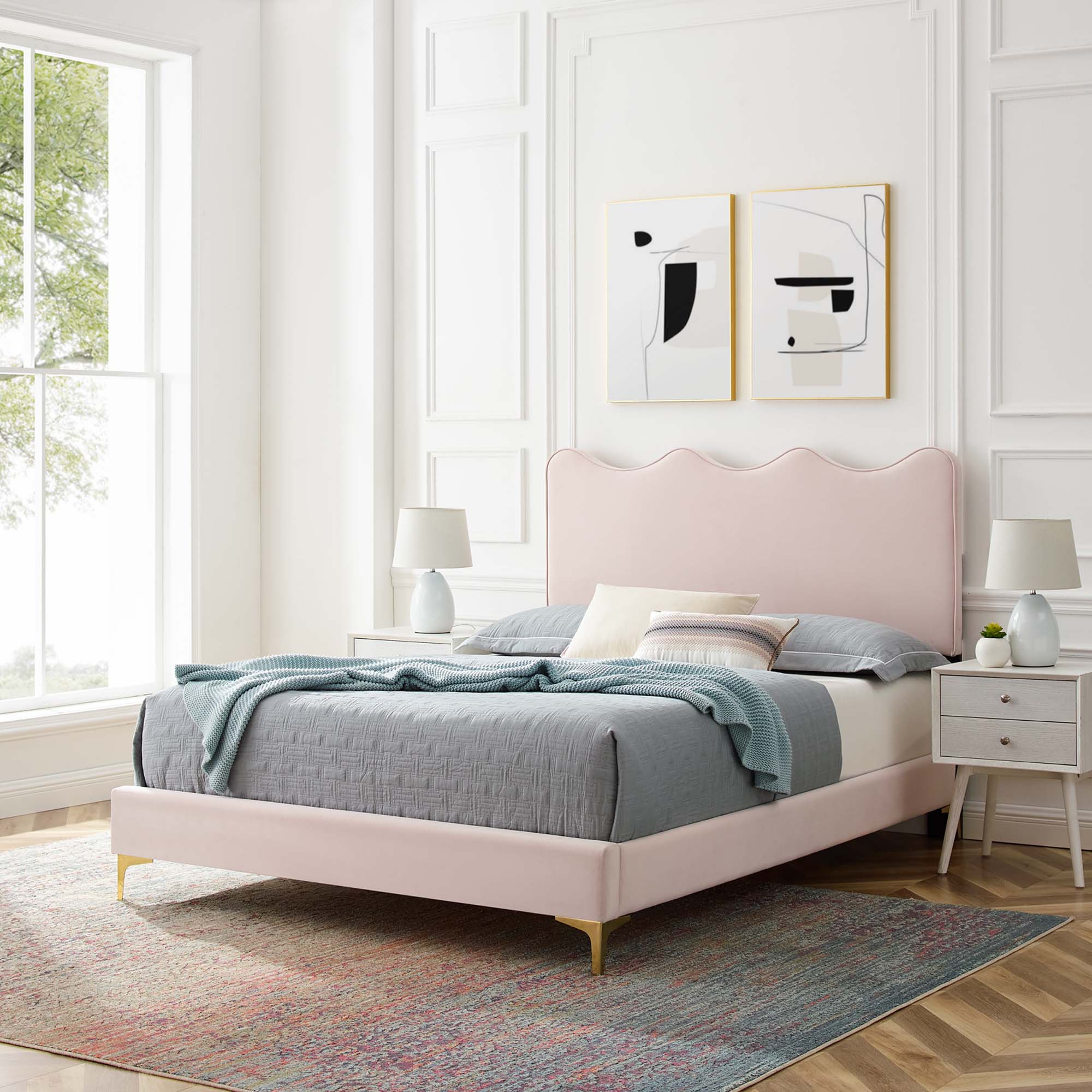 Current Performance Velvet Full Platform Bed, Pink