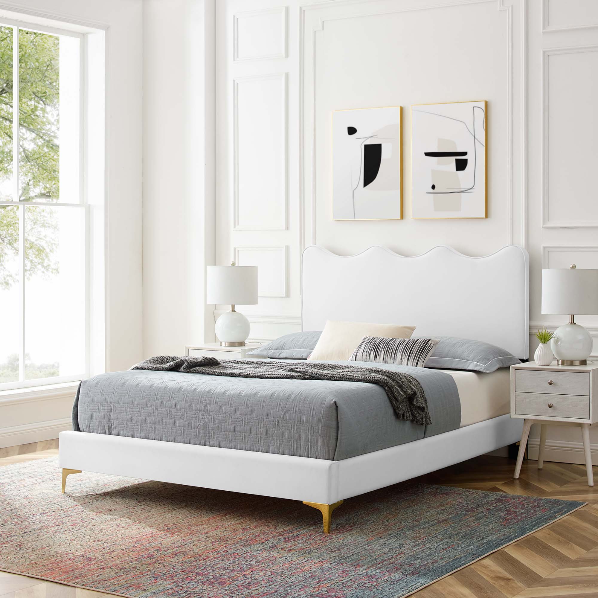Current Performance Velvet Full Platform Bed, White