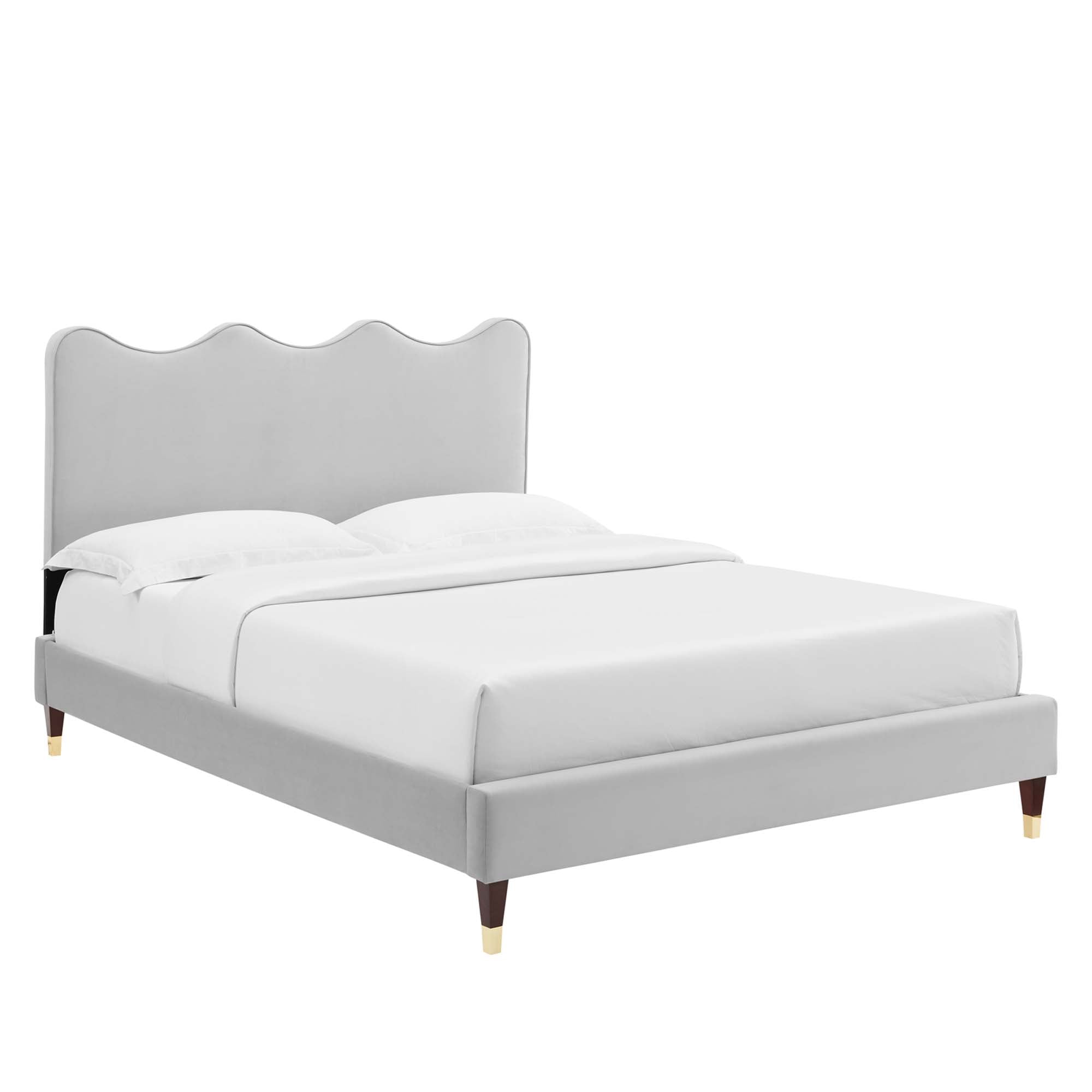Moryn Full Platform Bed Navy Velvet – Sleek Frame, Soft Performance Fabric