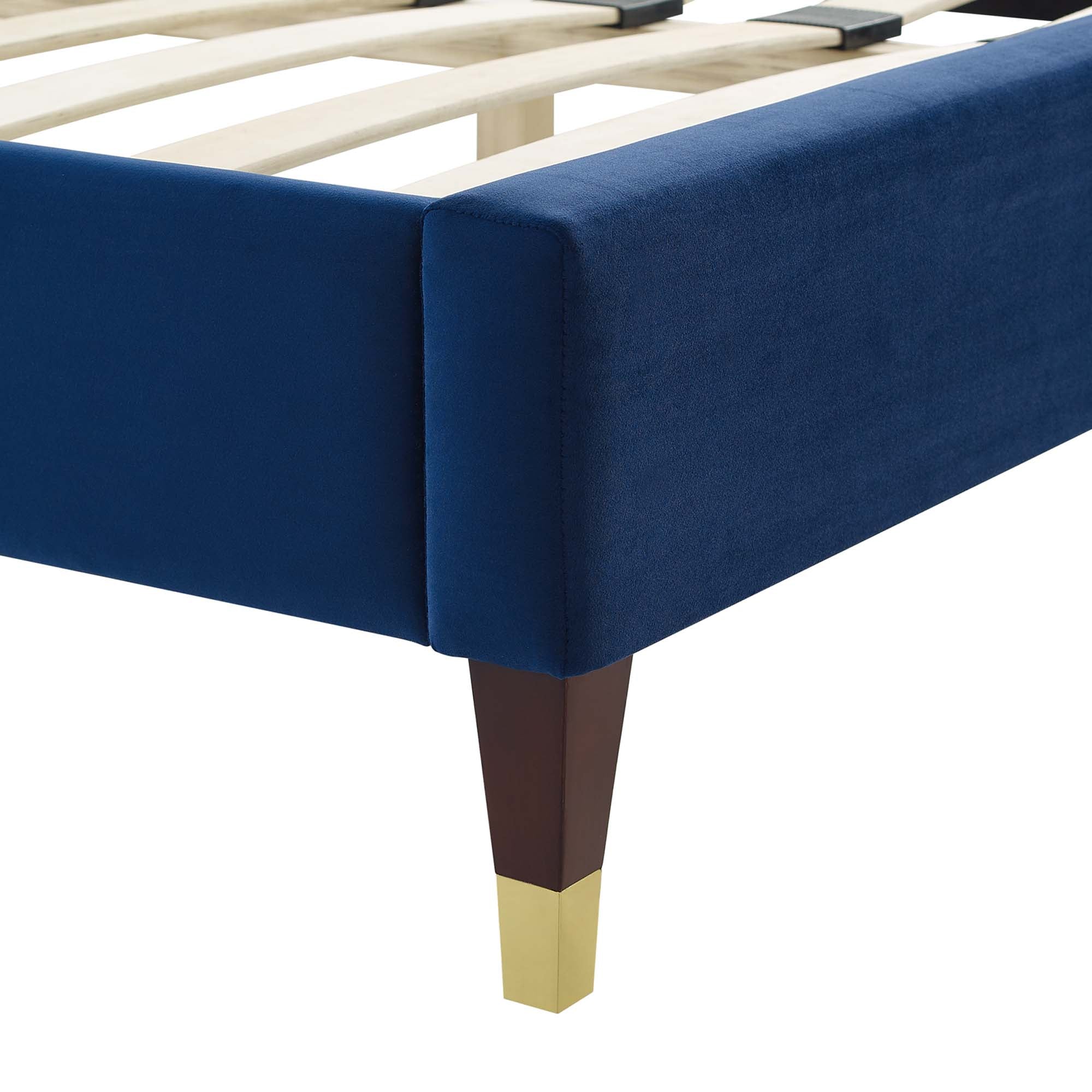 Moryn Full Platform Bed Navy Velvet – Sleek Frame, Soft Performance Fabric