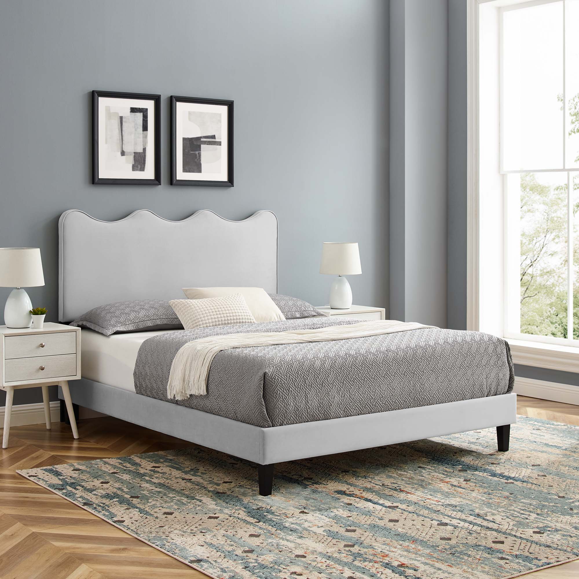 Current Performance Velvet Full Platform Bed, Light Gray