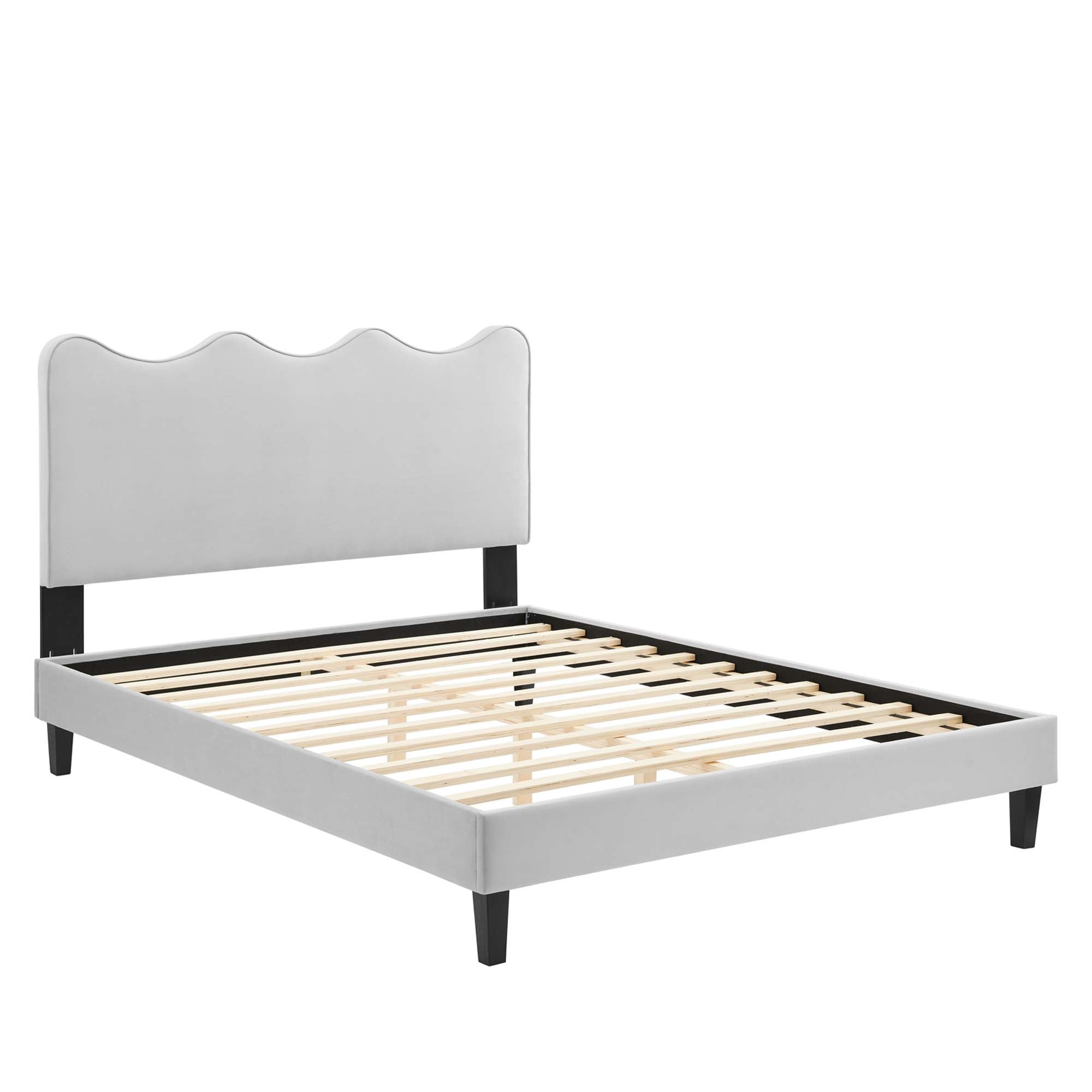 Current Performance Velvet Queen Platform Bed, Light Gray