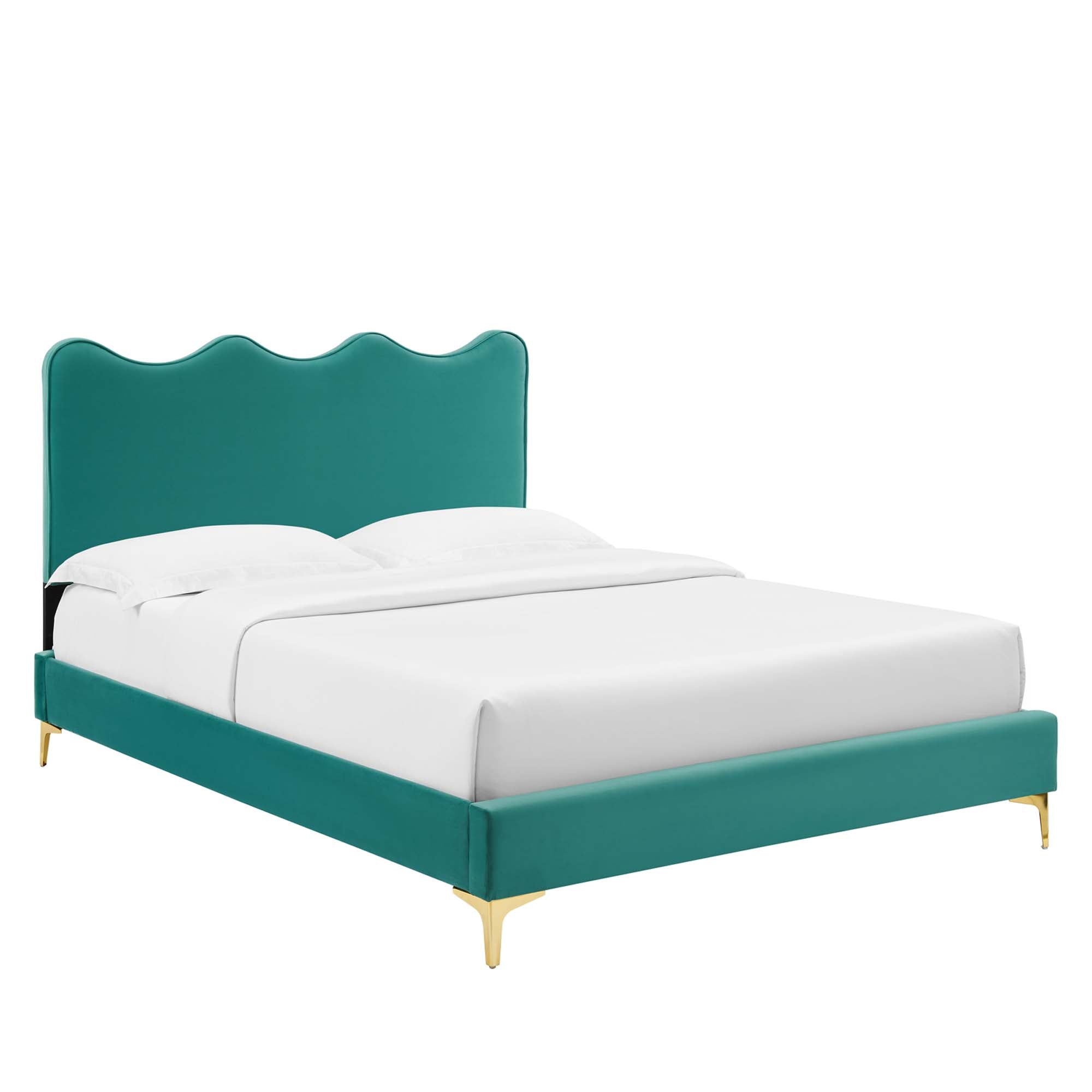 Frisia King Platform Bed in Teal Velvet – Sleek Modern Bedroom Furniture