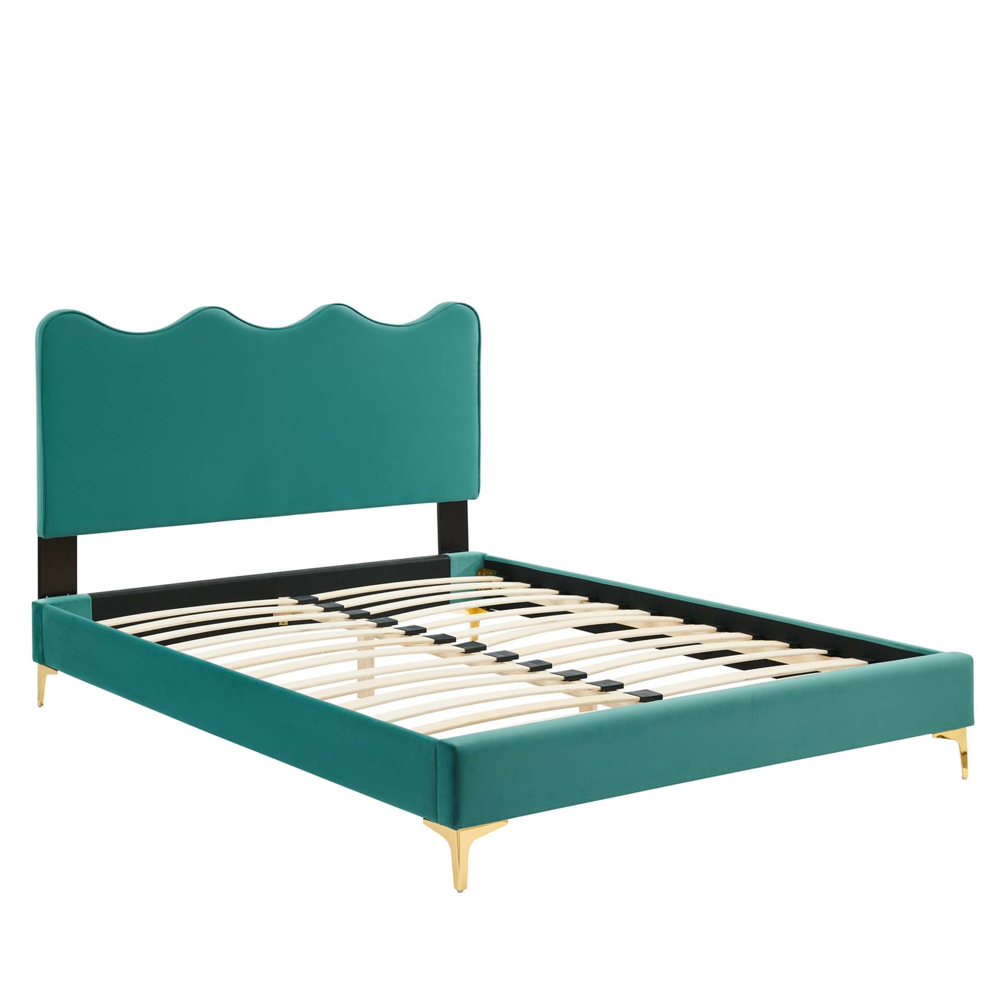 Frisia King Platform Bed in Teal Velvet – Sleek Modern Bedroom Furniture