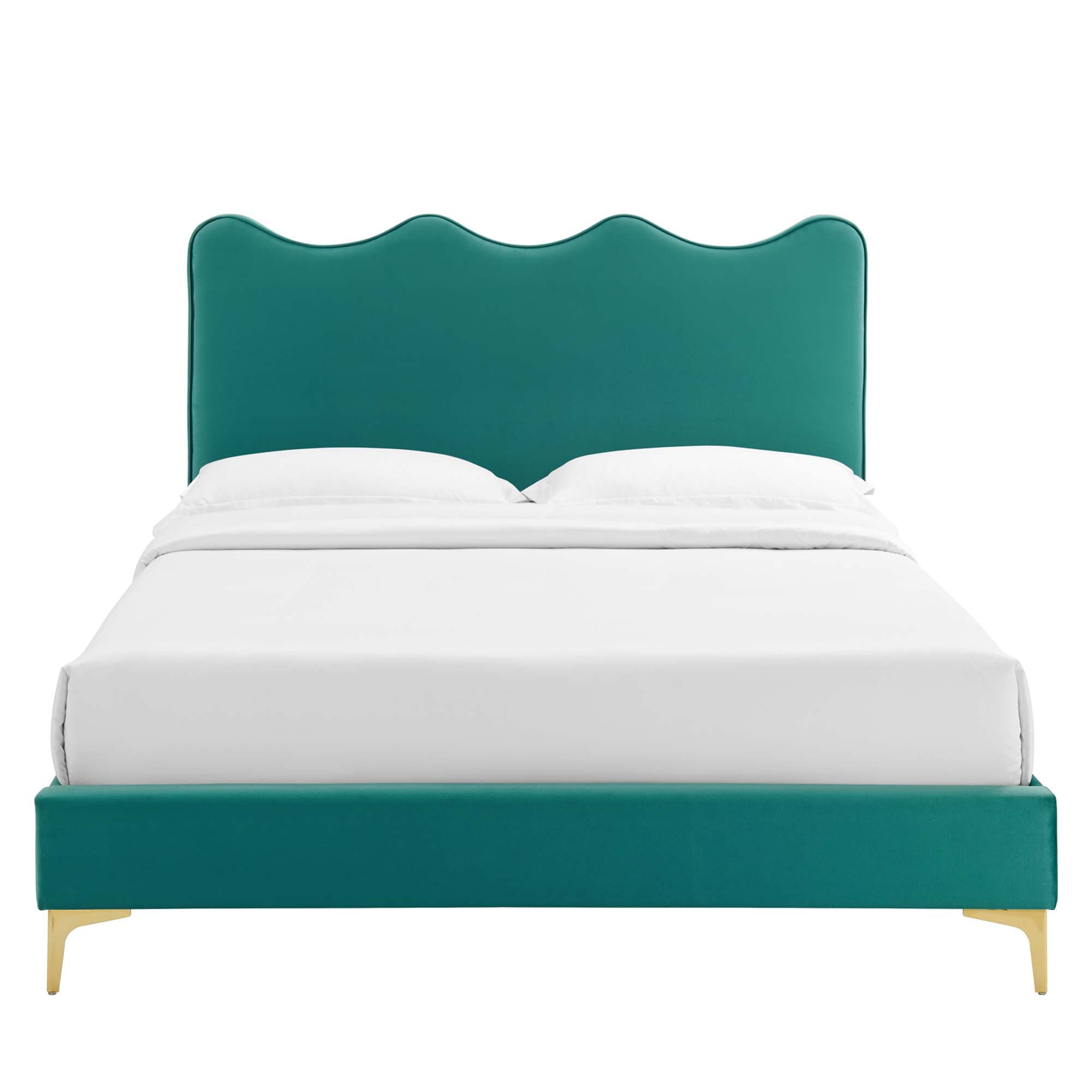 Frisia King Platform Bed in Teal Velvet – Sleek Modern Bedroom Furniture