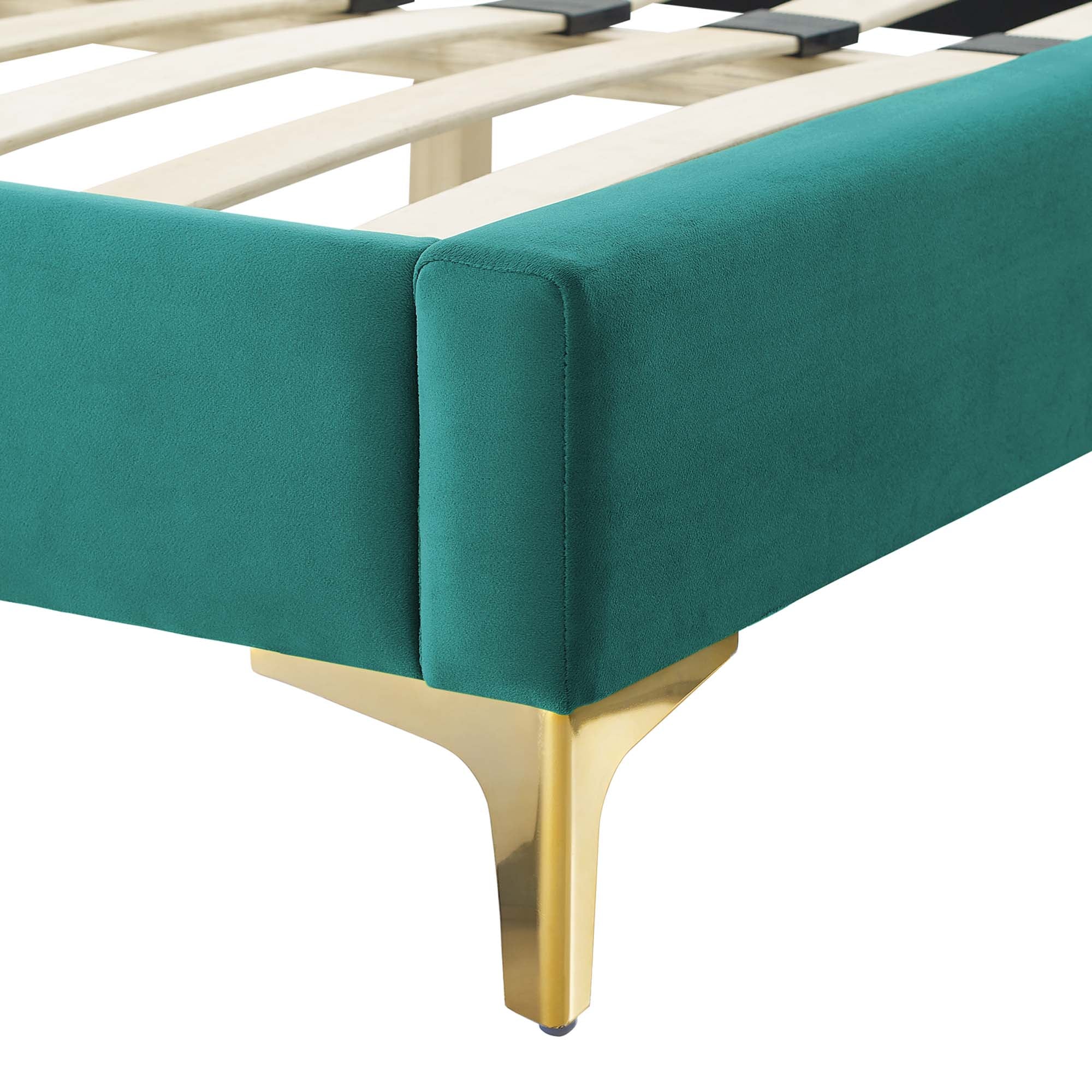 Frisia King Platform Bed in Teal Velvet – Sleek Modern Bedroom Furniture