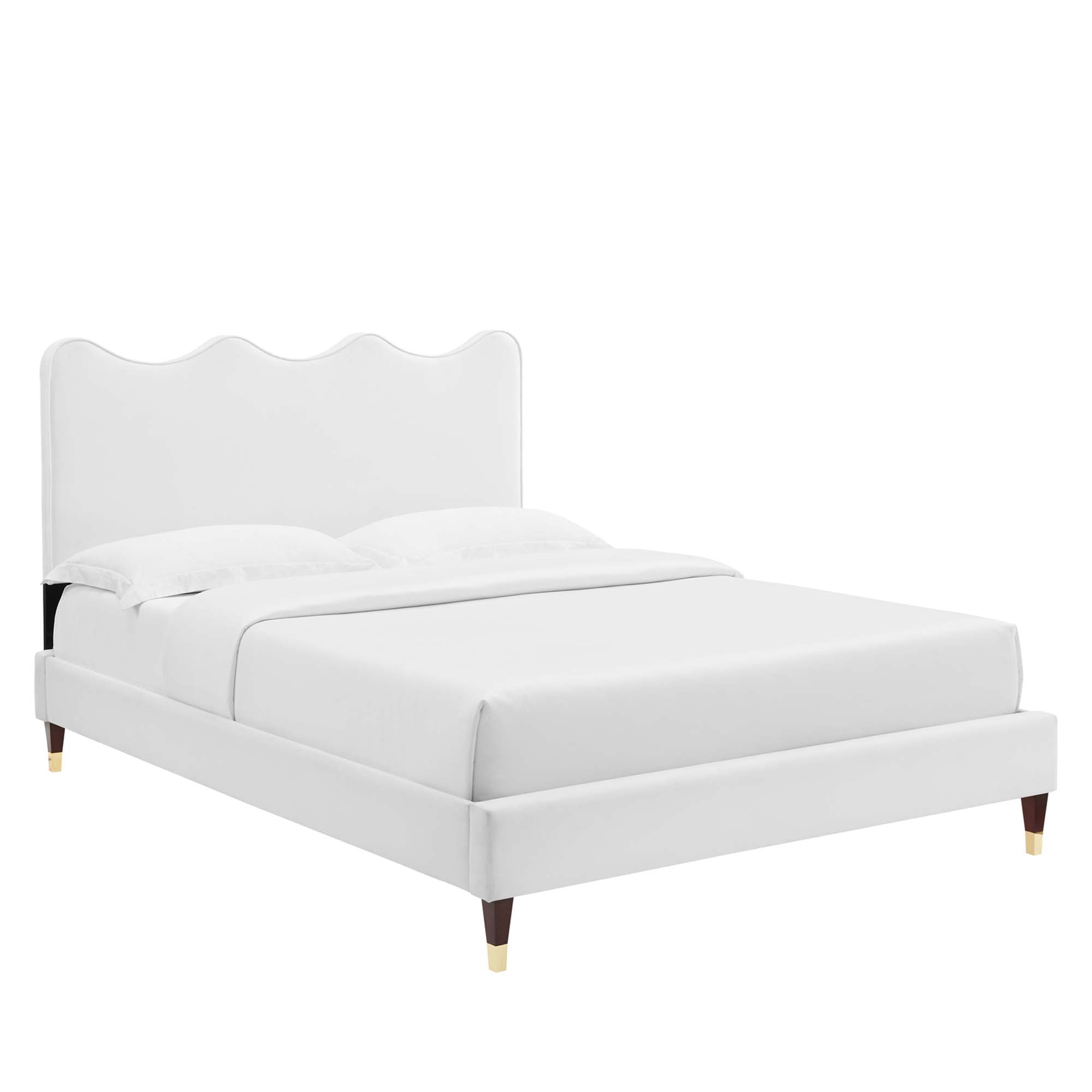 Kralis King Platform Bed – White Performance Velvet, Low Profile