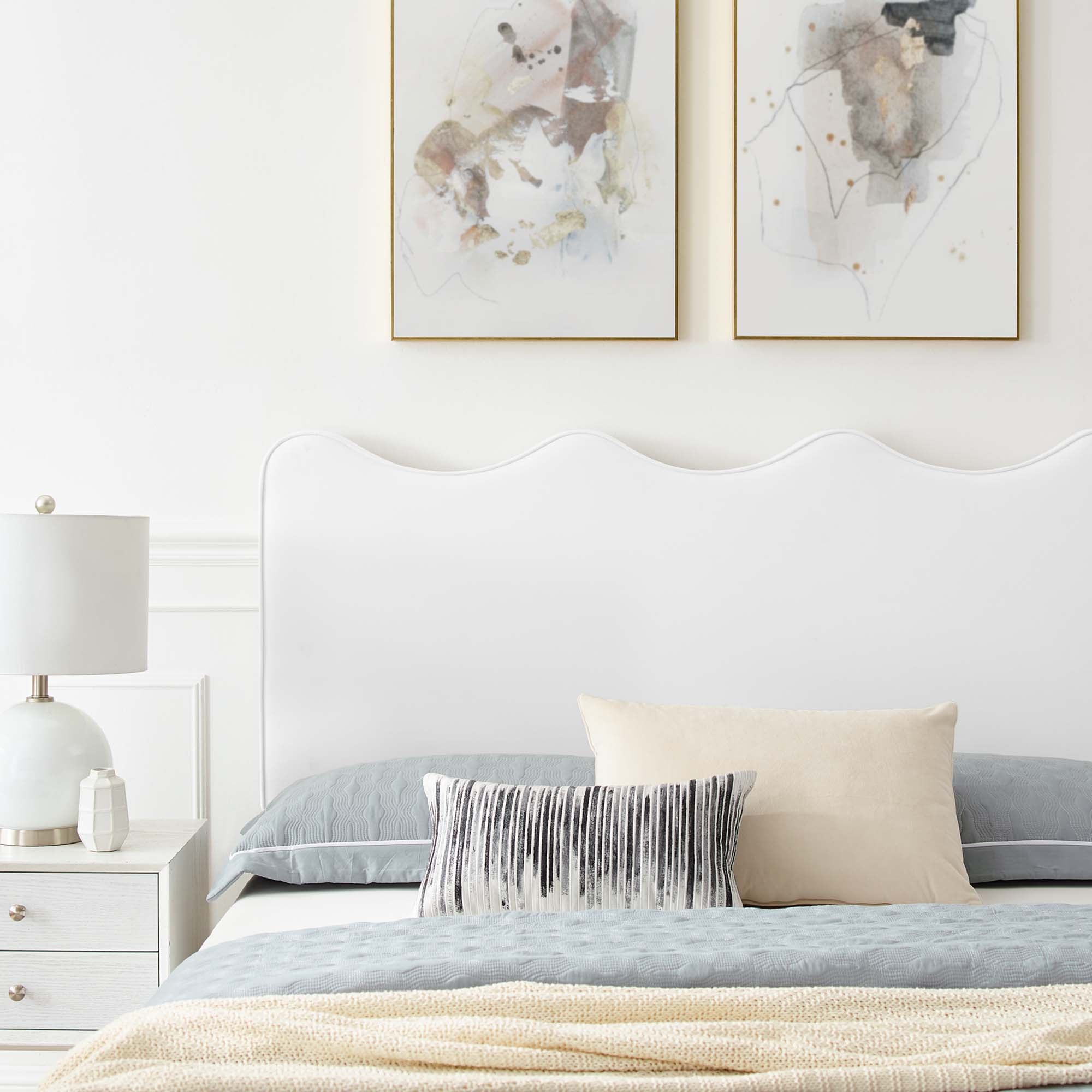 Kralis King Platform Bed – White Performance Velvet, Low Profile