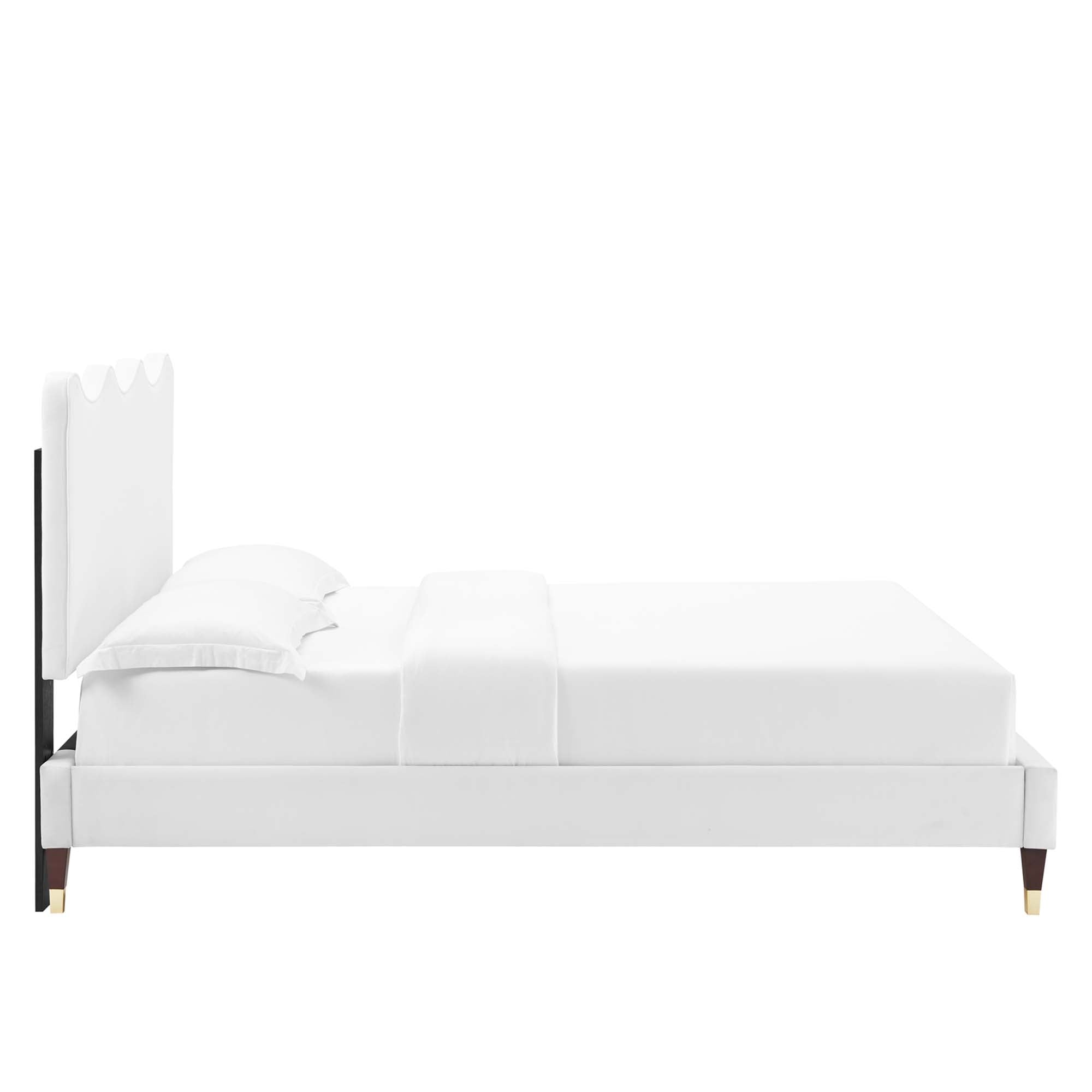 Kralis King Platform Bed – White Performance Velvet, Low Profile