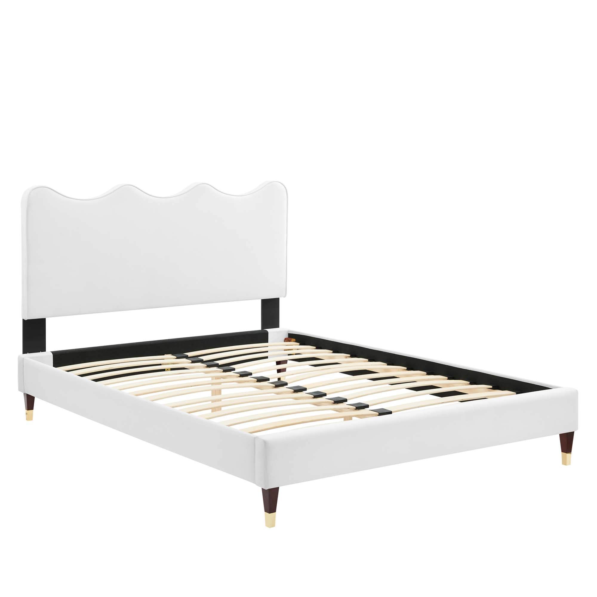 Kralis King Platform Bed – White Performance Velvet, Low Profile