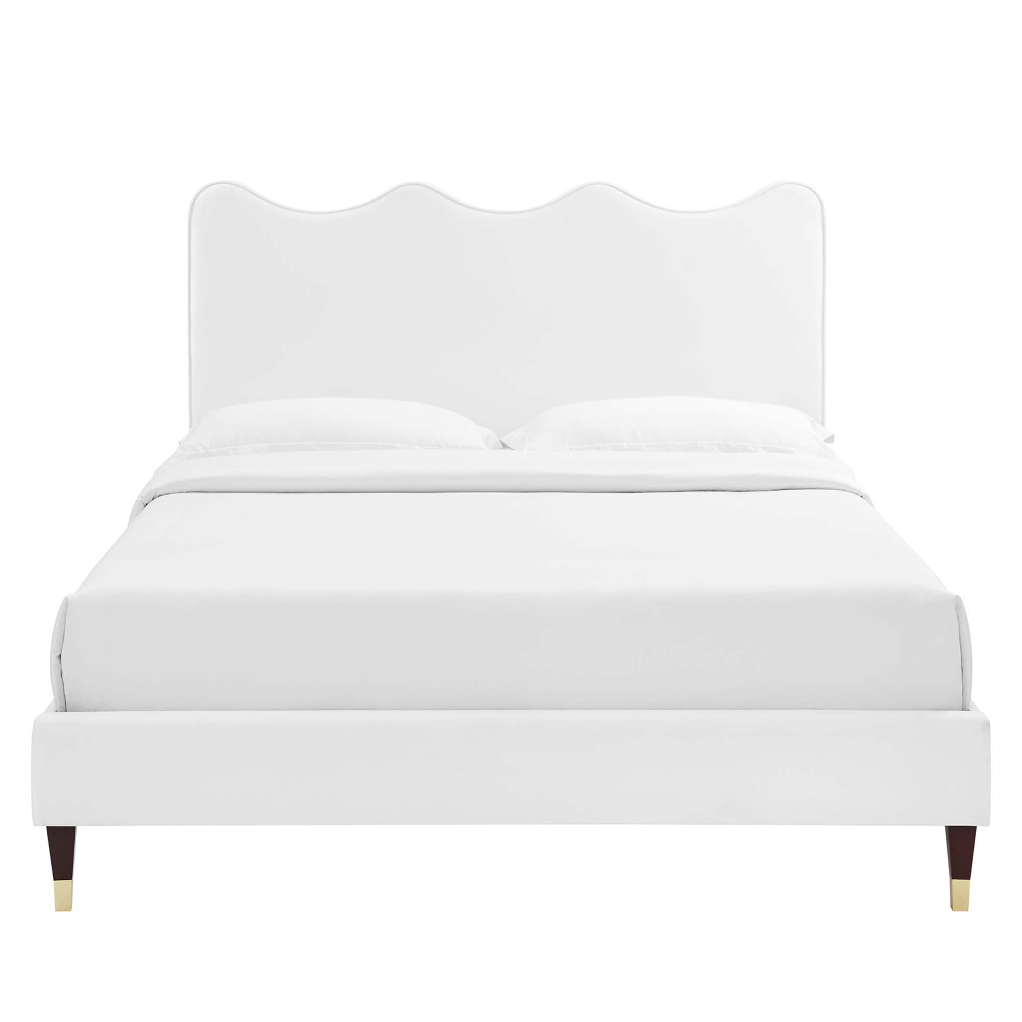 Kralis King Platform Bed – White Performance Velvet, Low Profile