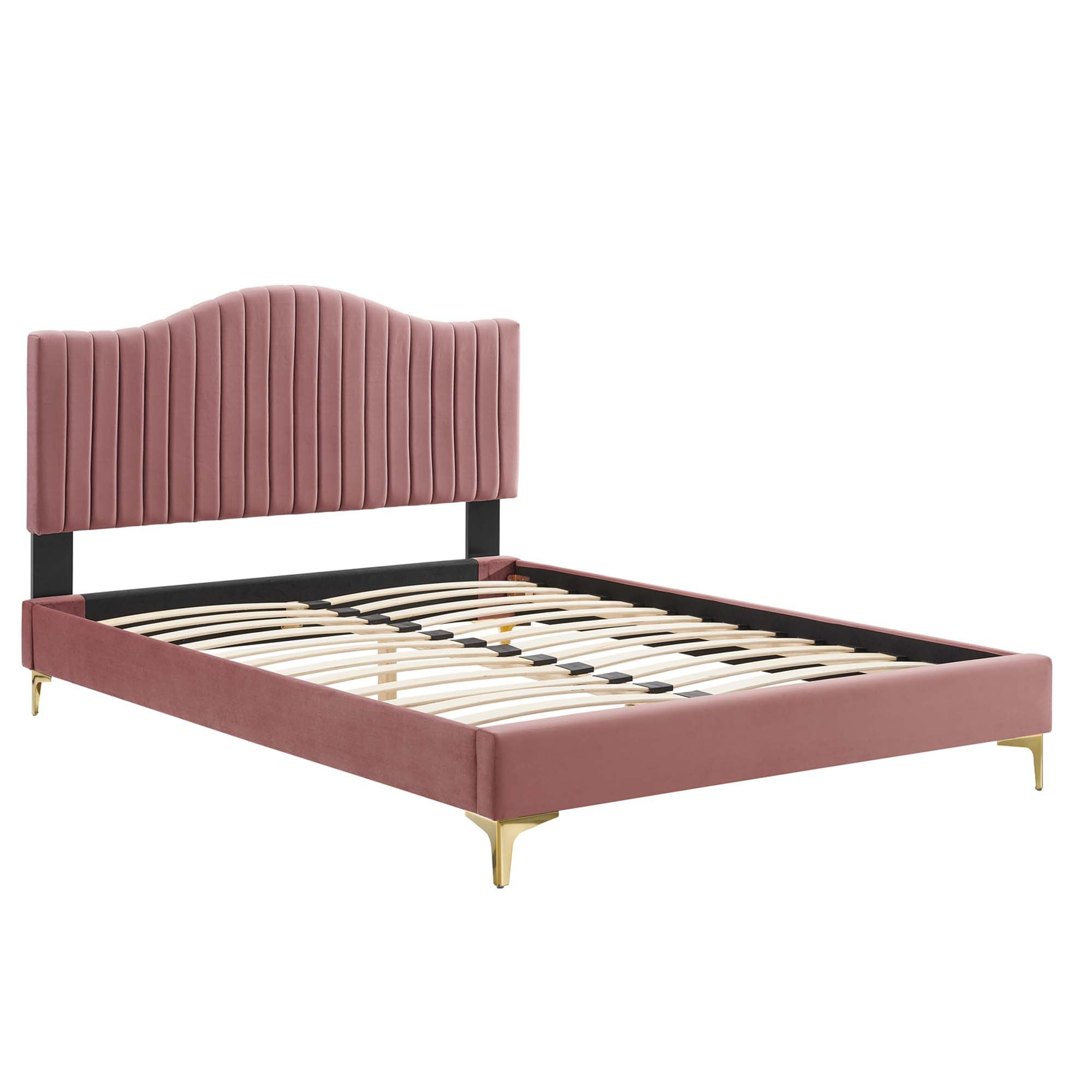 Twin Performance Velvet Unwin Platform Bed – Channel Tufted with Gold Legs