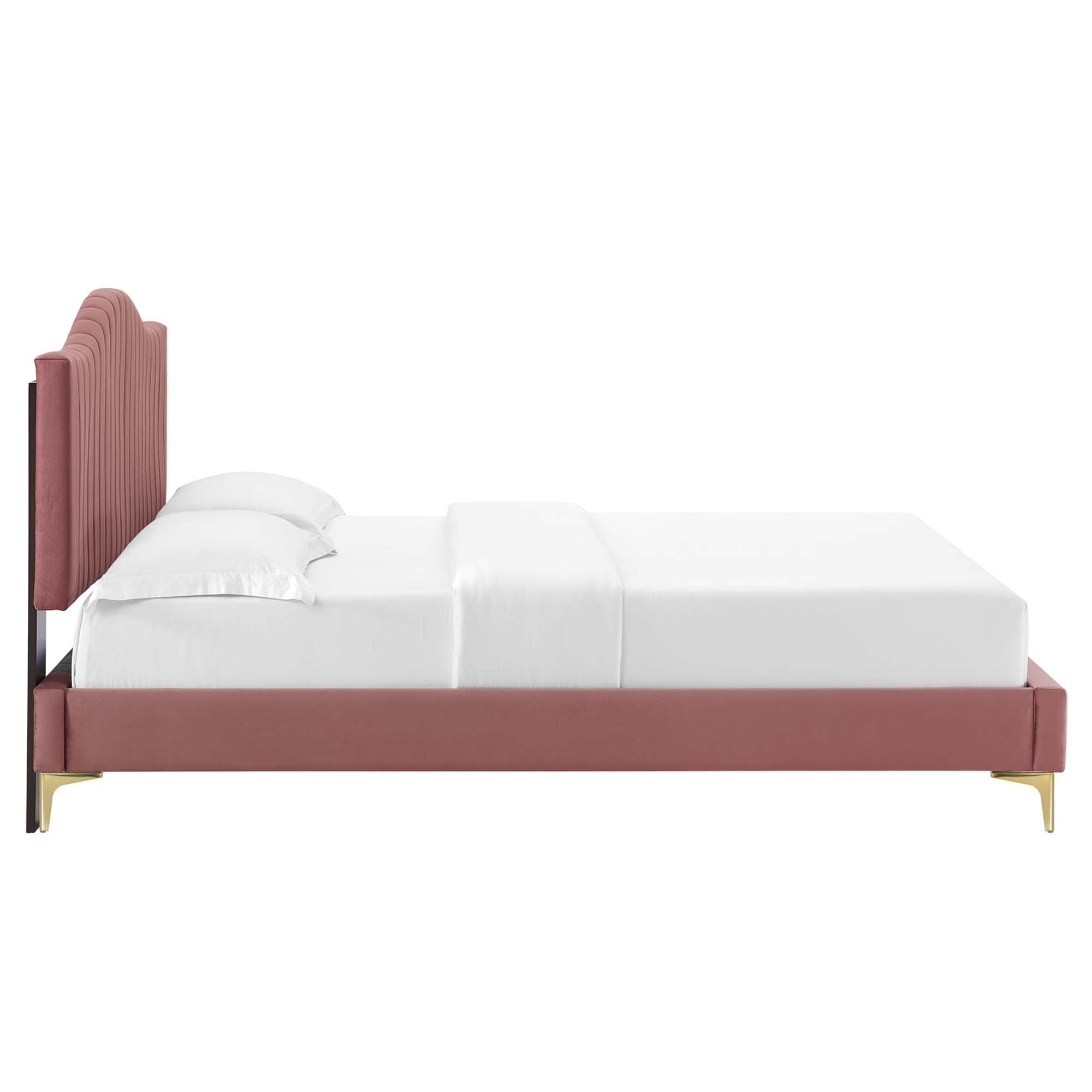 Twin Performance Velvet Unwin Platform Bed – Channel Tufted with Gold Legs