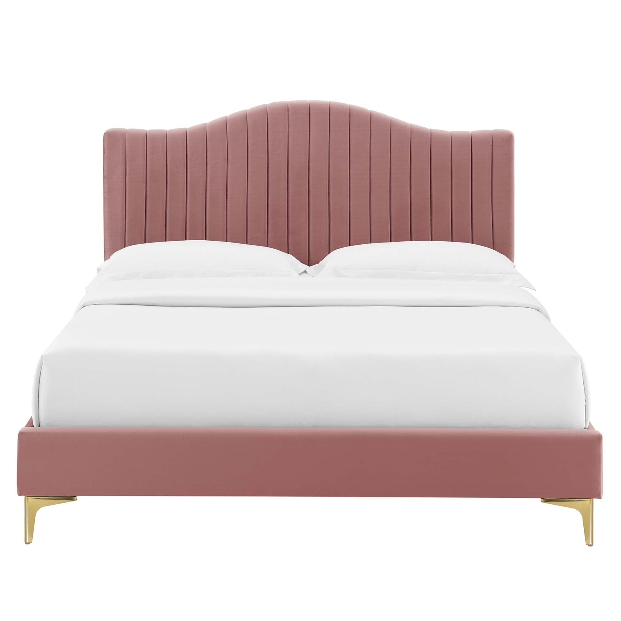 Twin Performance Velvet Unwin Platform Bed – Channel Tufted with Gold Legs