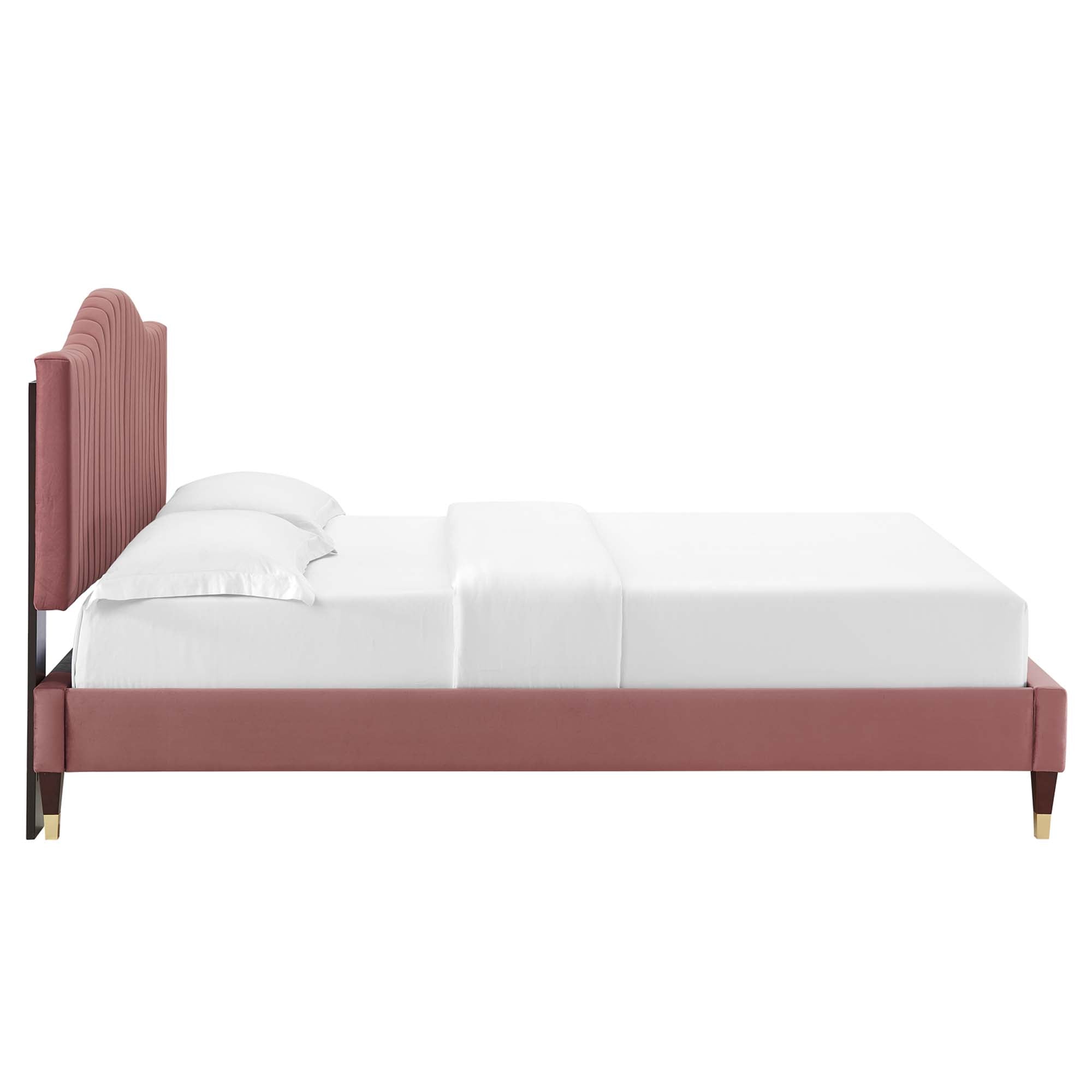 Xymera Twin Platform Bed Frame – Dusty Rose Channel Tufted Performance Velvet