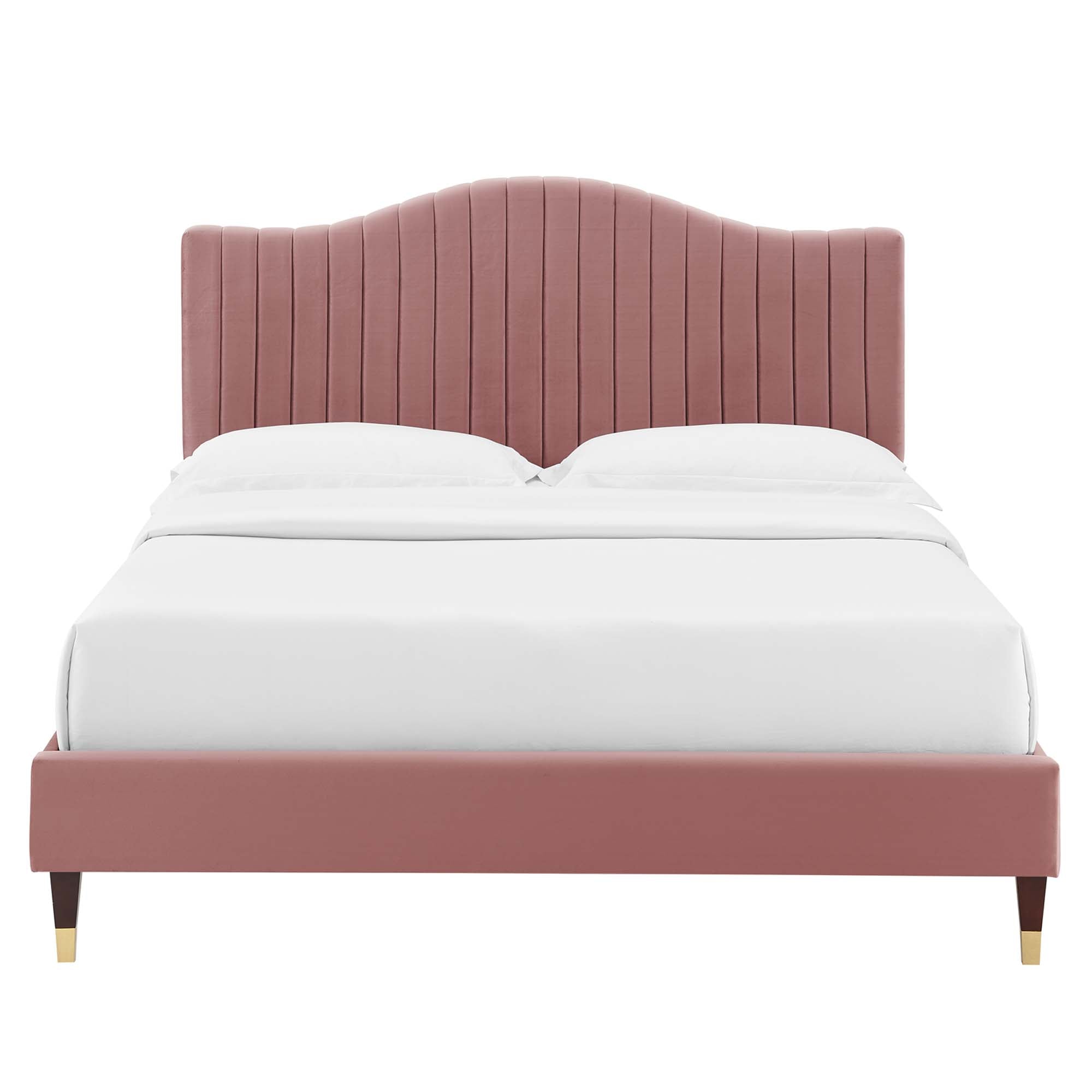 Xymera Twin Platform Bed Frame – Dusty Rose Channel Tufted Performance Velvet