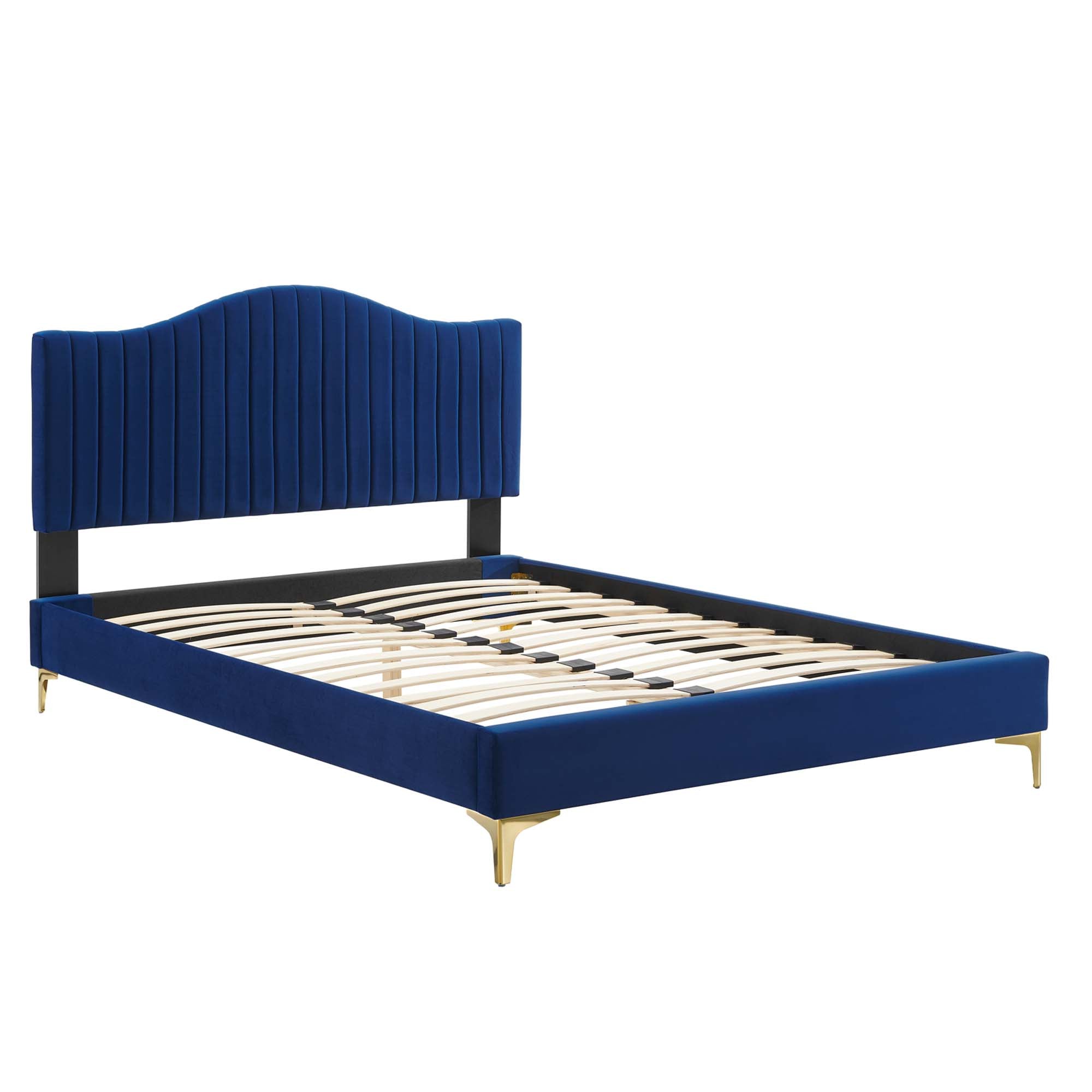 Navy Channel Tufted Wythlin Full Platform Bed – Performance Velvet Upholstered