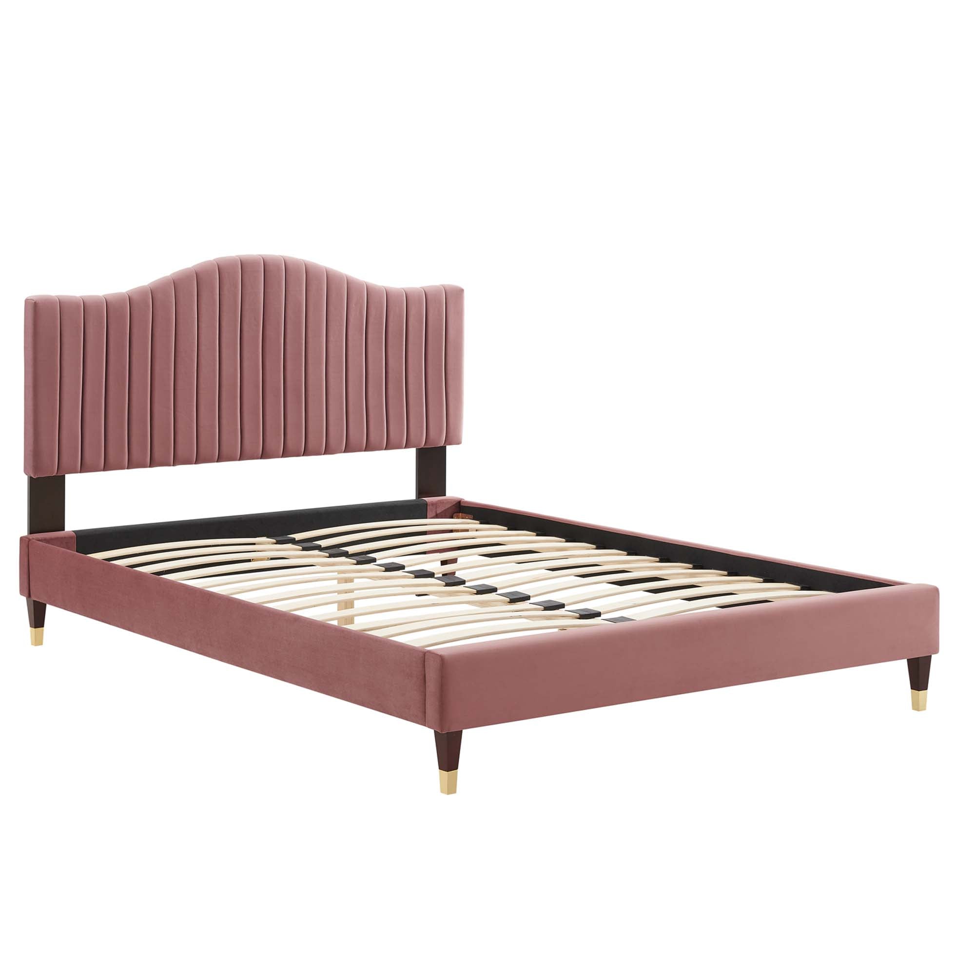 Dusty Rose Arlow Full Platform Bed – Channel Tufted Performance Velvet with Wood Slats
