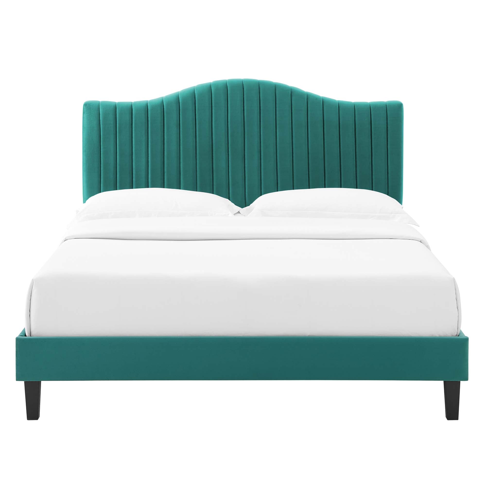 Full Eldra Performance Velvet Platform Bed – Channel Tufted Curved Headboard