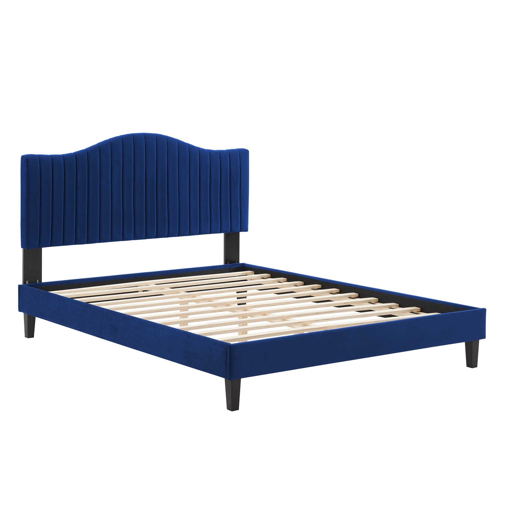 Calden Performance Velvet King Platform Bed – Navy Channel Tufted Headboard