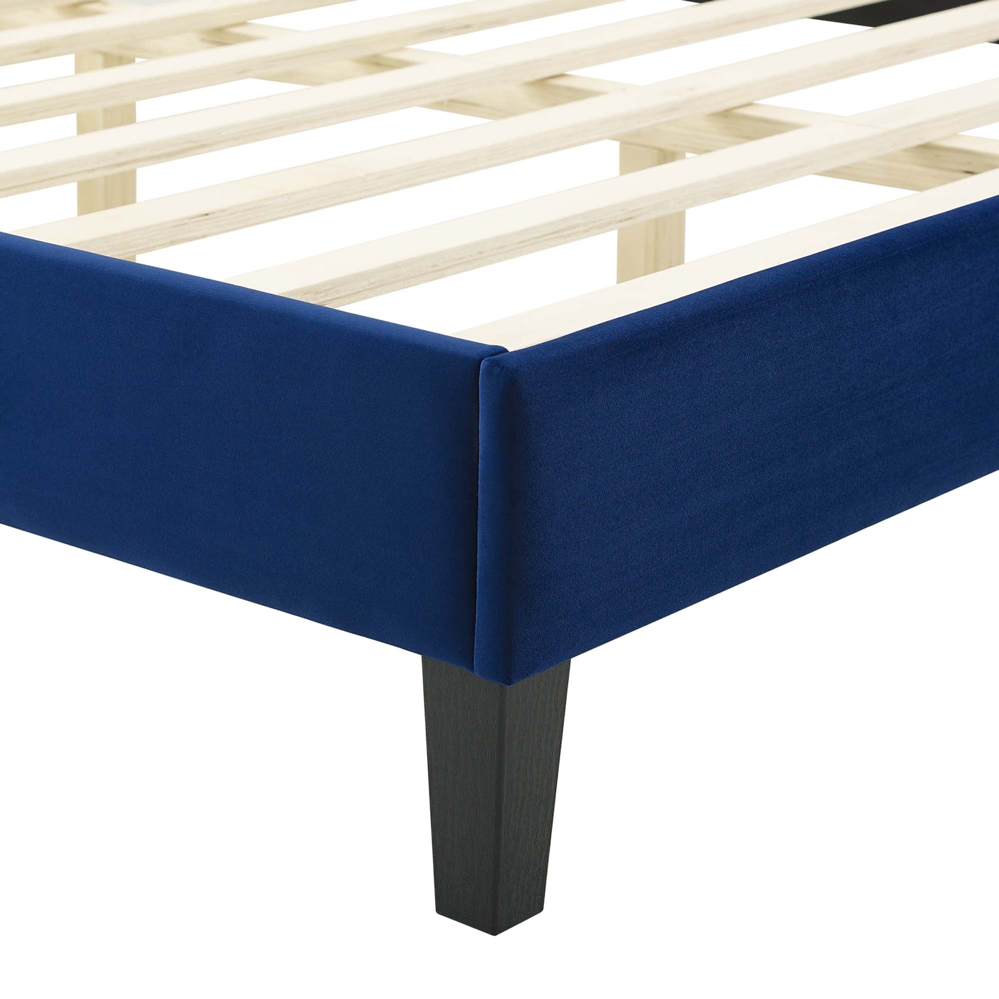 Calden Performance Velvet King Platform Bed – Navy Channel Tufted Headboard