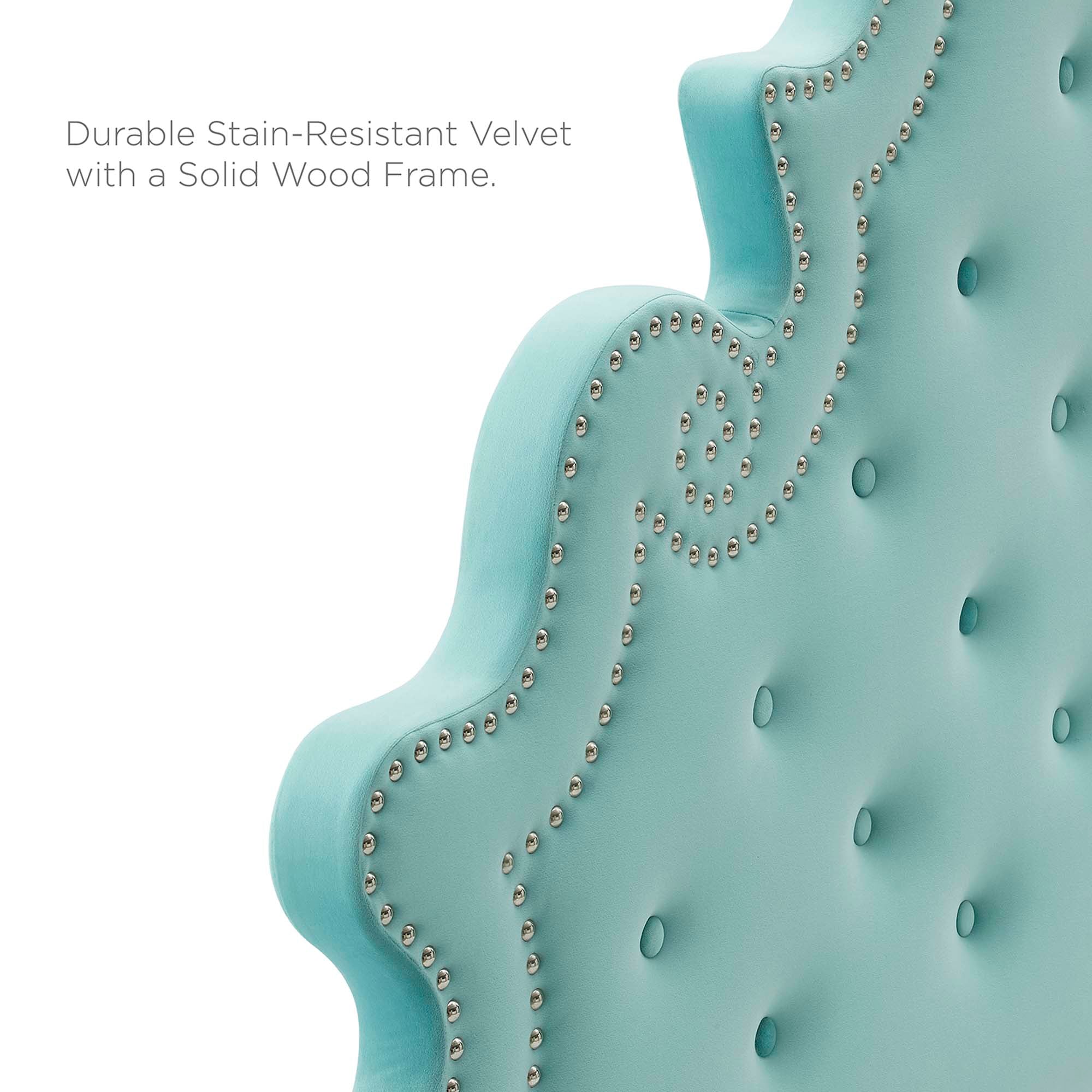 Penryn King Performance Velvet Platform Bed – White Tufted Upholstered with Gold Accents