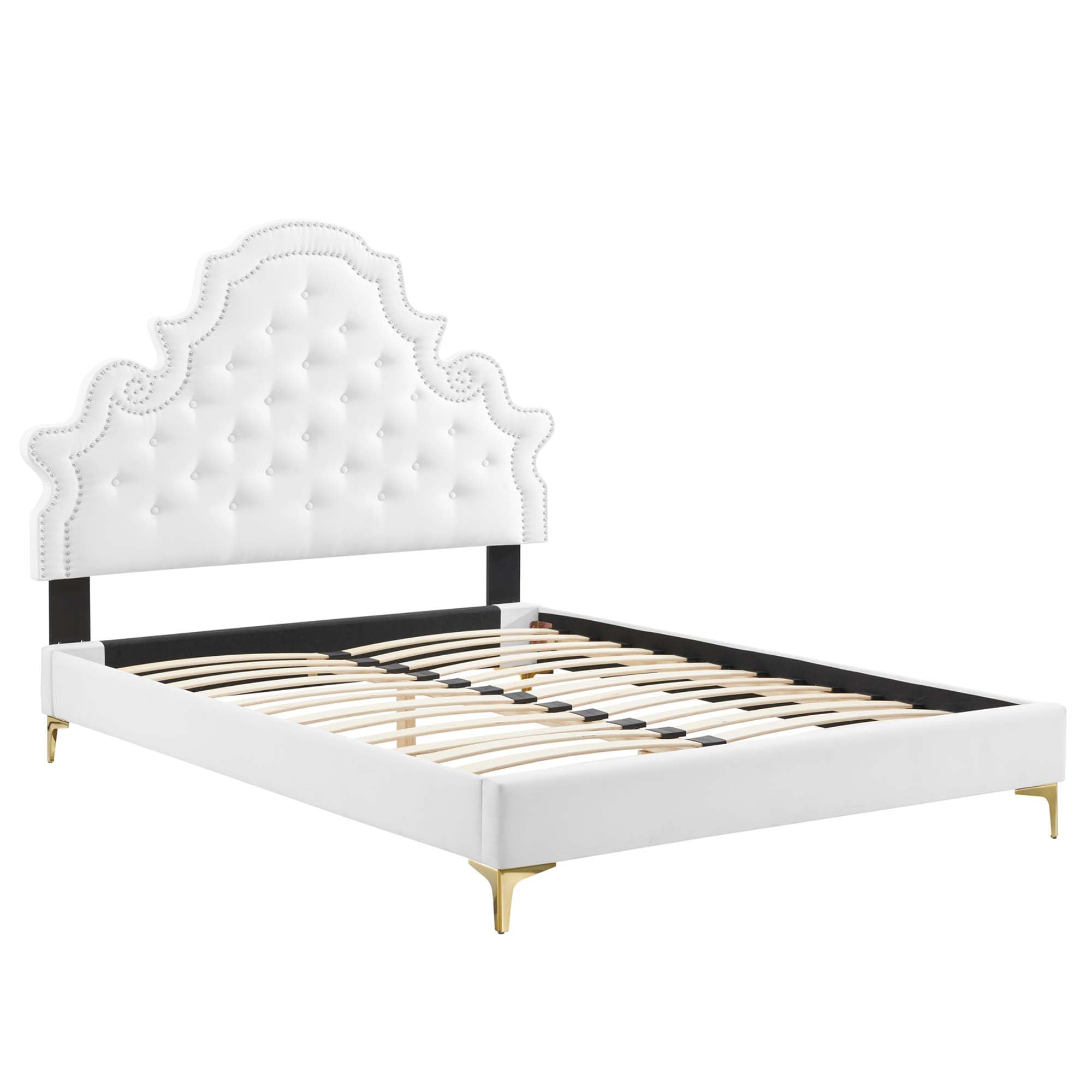 Harlis King Size Performance Velvet Platform Bed – Dusty Rose Tufted with Metal Legs