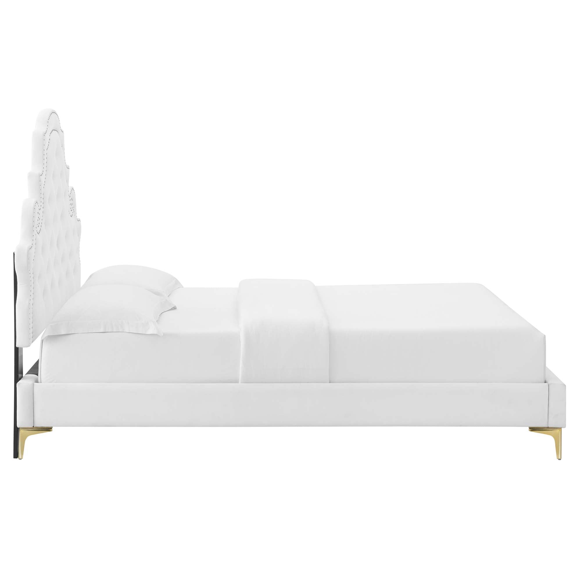 Harlis King Size Performance Velvet Platform Bed – Dusty Rose Tufted with Metal Legs