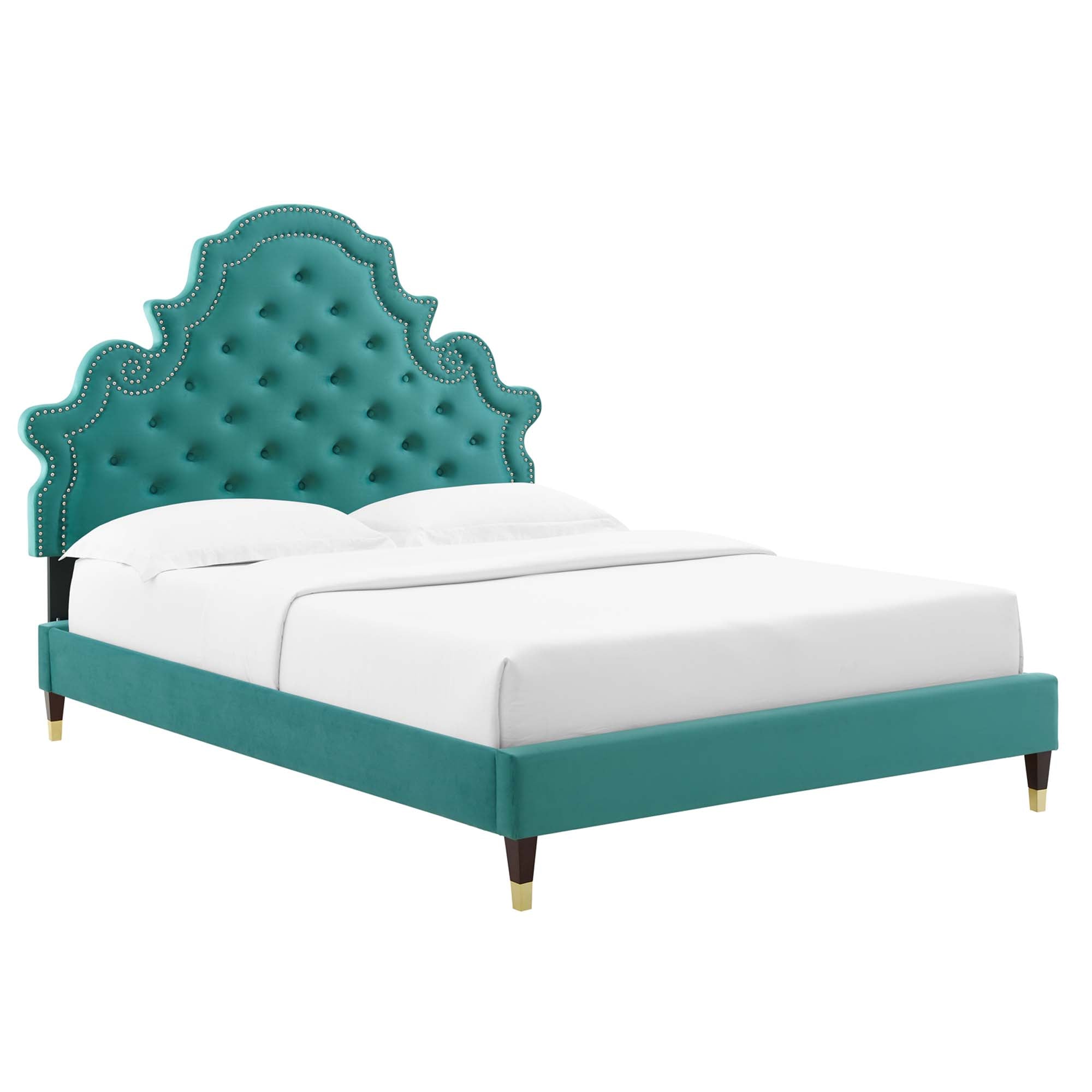 Twin Morlen Performance Velvet Tufted Platform Bed – Stain-Resistant Upholstered Headboard