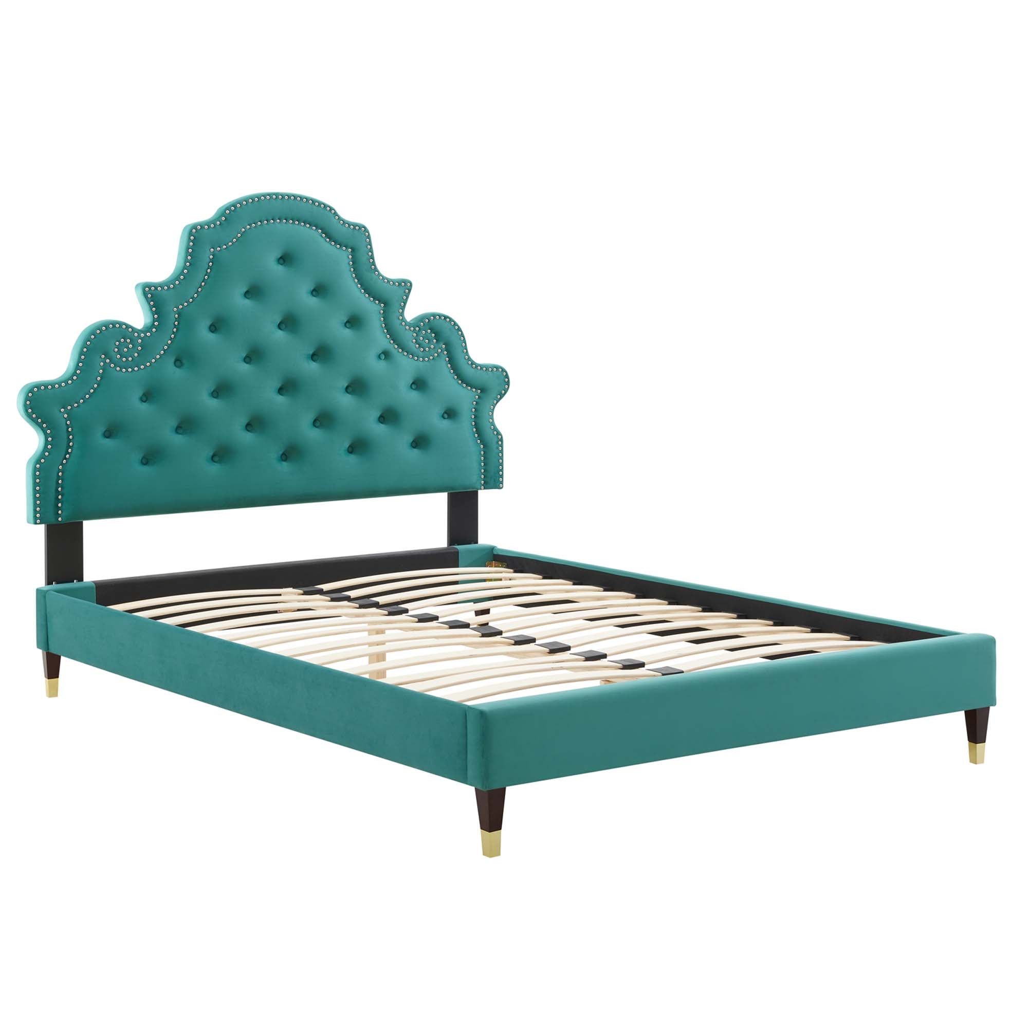 Twin Morlen Performance Velvet Tufted Platform Bed – Stain-Resistant Upholstered Headboard