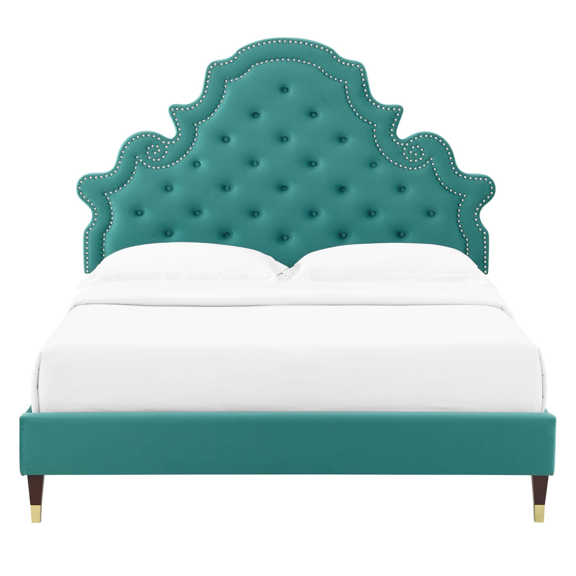Twin Morlen Performance Velvet Tufted Platform Bed – Stain-Resistant Upholstered Headboard