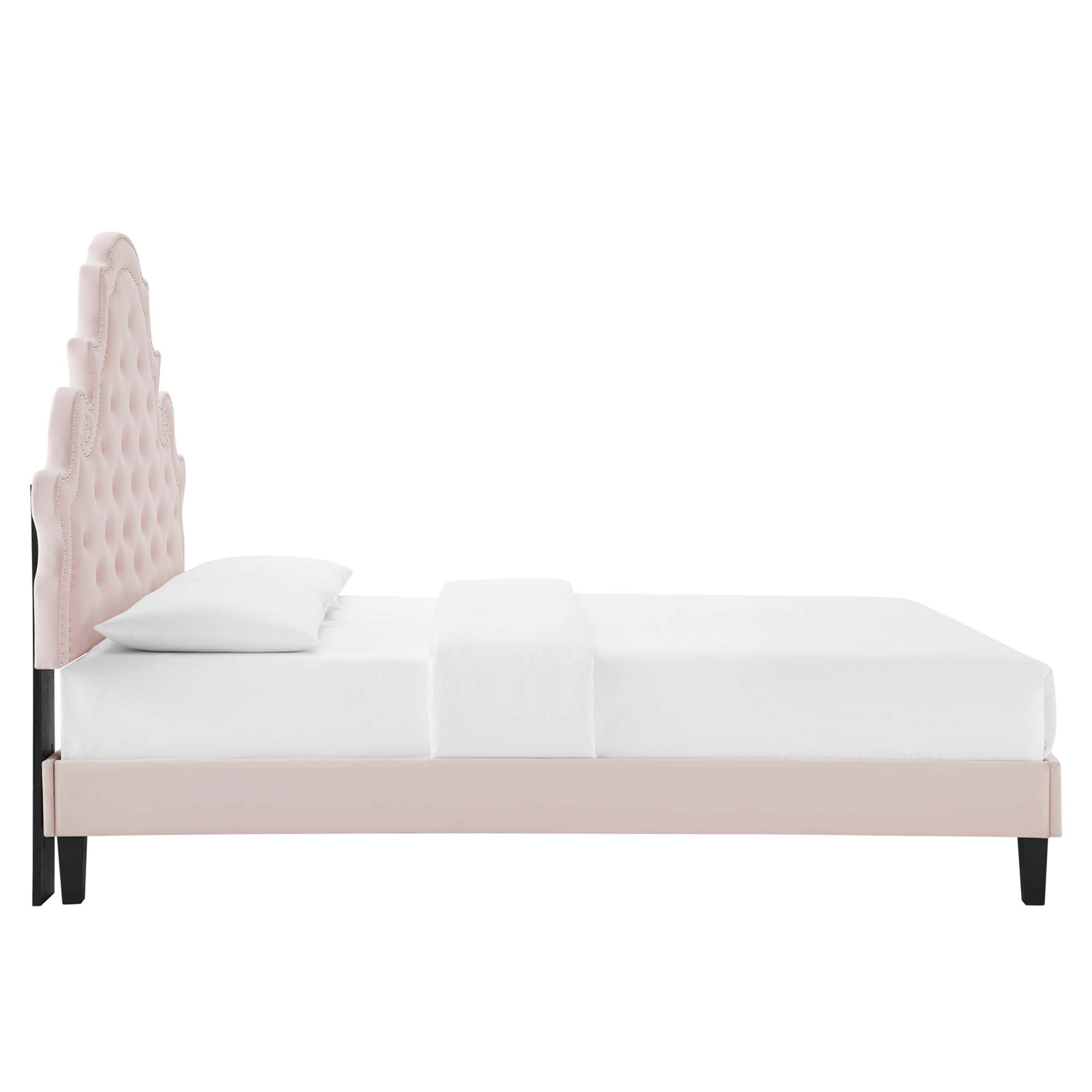 Reiven Twin Performance Velvet Tufted Platform Bed – Pink Button Tufted Headboard