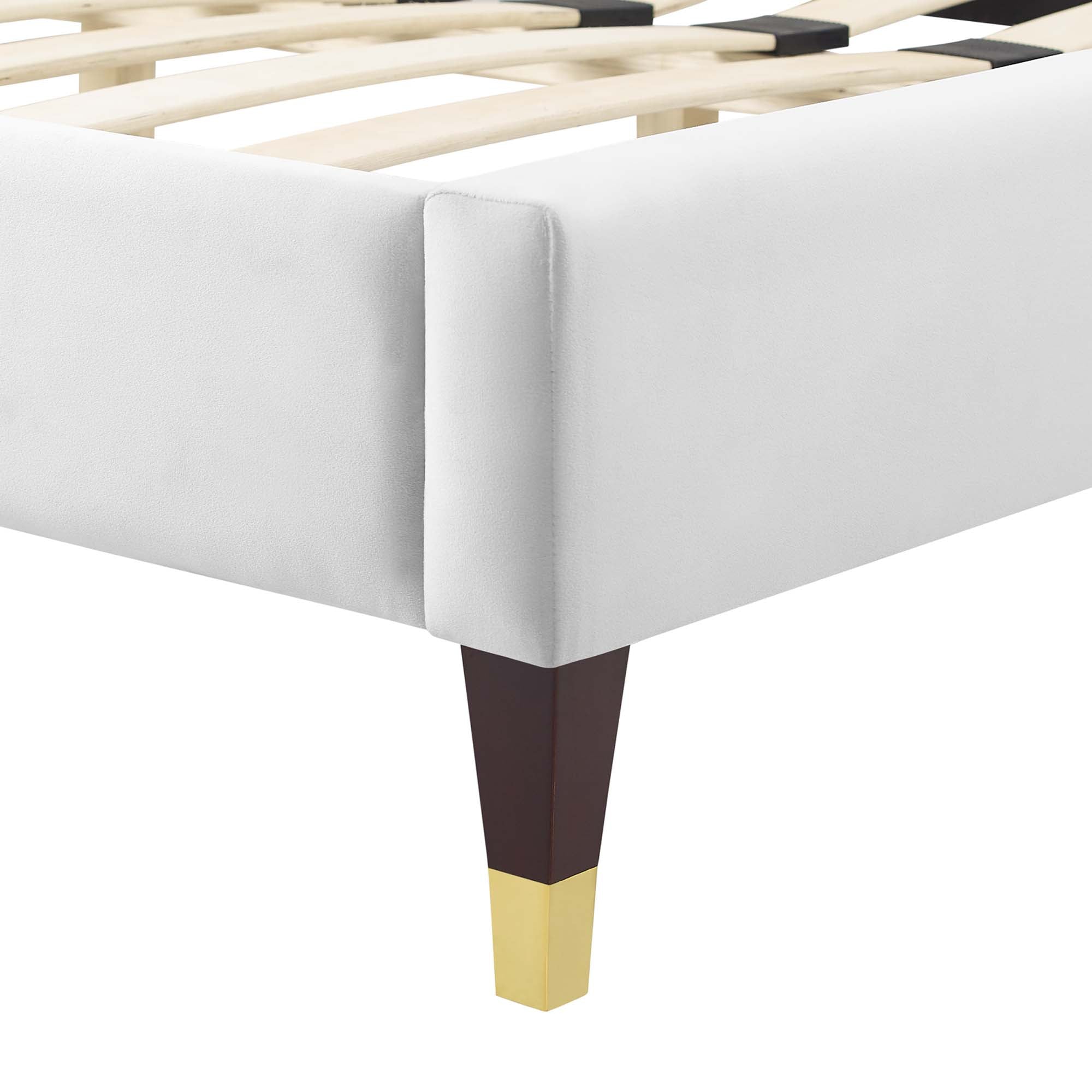 Quarren Full White Tufted Performance Velvet Platform Bed Button Tufted with Nailhead Trim