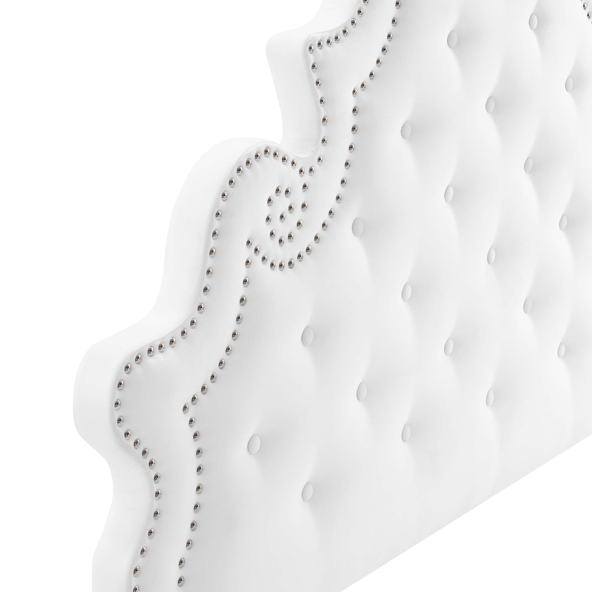 Quarren Full White Tufted Performance Velvet Platform Bed Button Tufted with Nailhead Trim