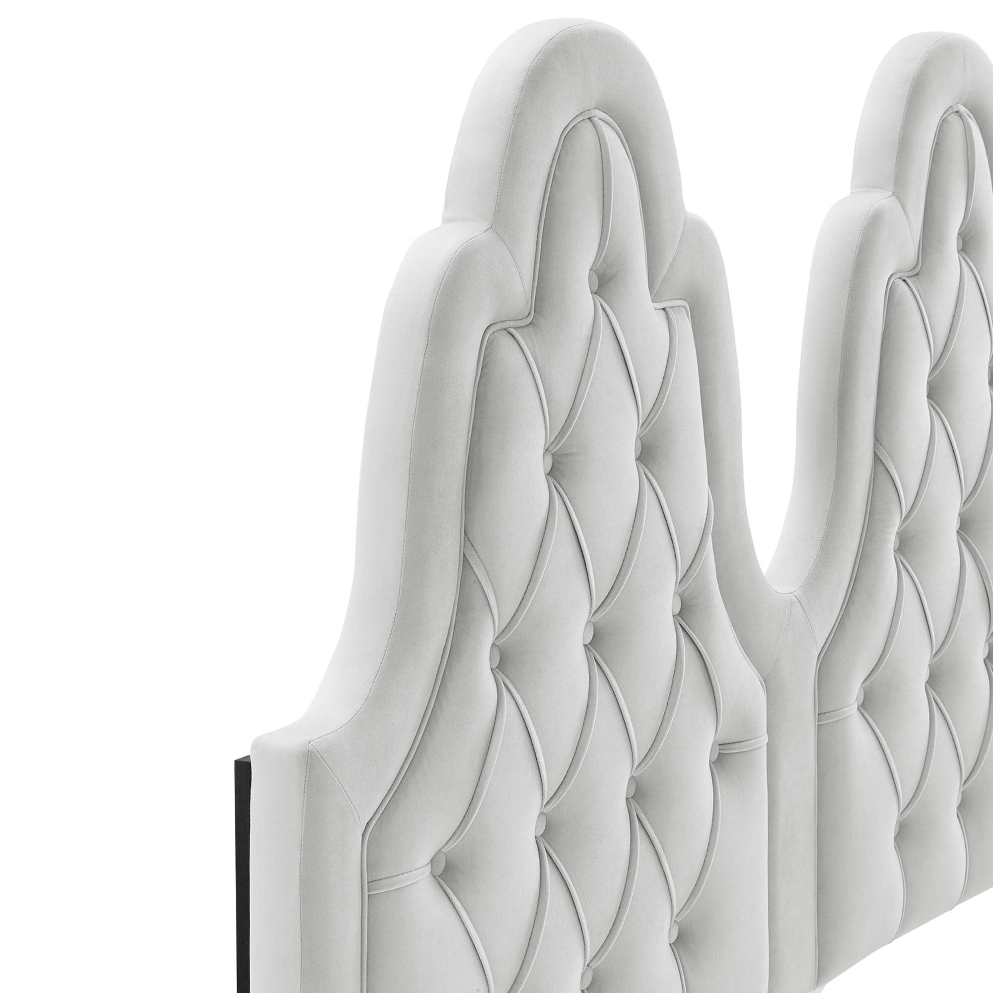 Maia Alexandria Queen Light Gray Velvet Platform Bed – Tufted Headboard, Modern Glam