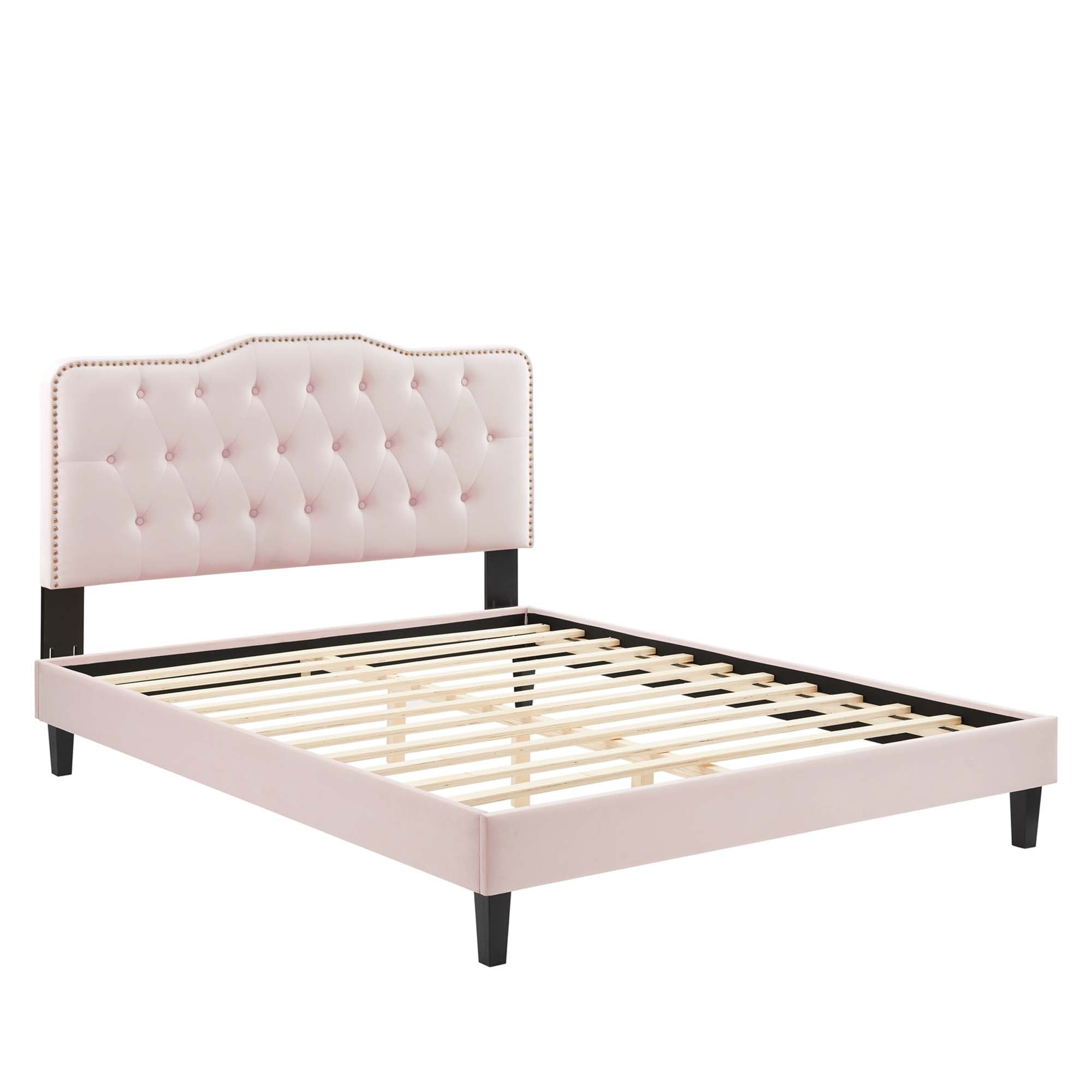 Cedric Queen Platform Bed Performance Velvet – Stain Resistant Tufted Headboard